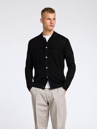 100% MERINO WOOL CARDIGAN, Black, highres