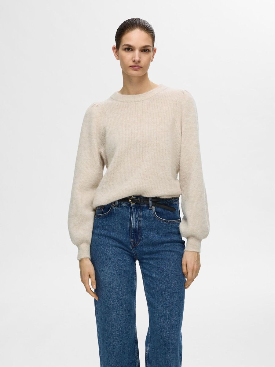 Selected WOOL BLEND KNITTED JUMPER, Birch, highres - 16094355_Birch_1117299_003.jpg