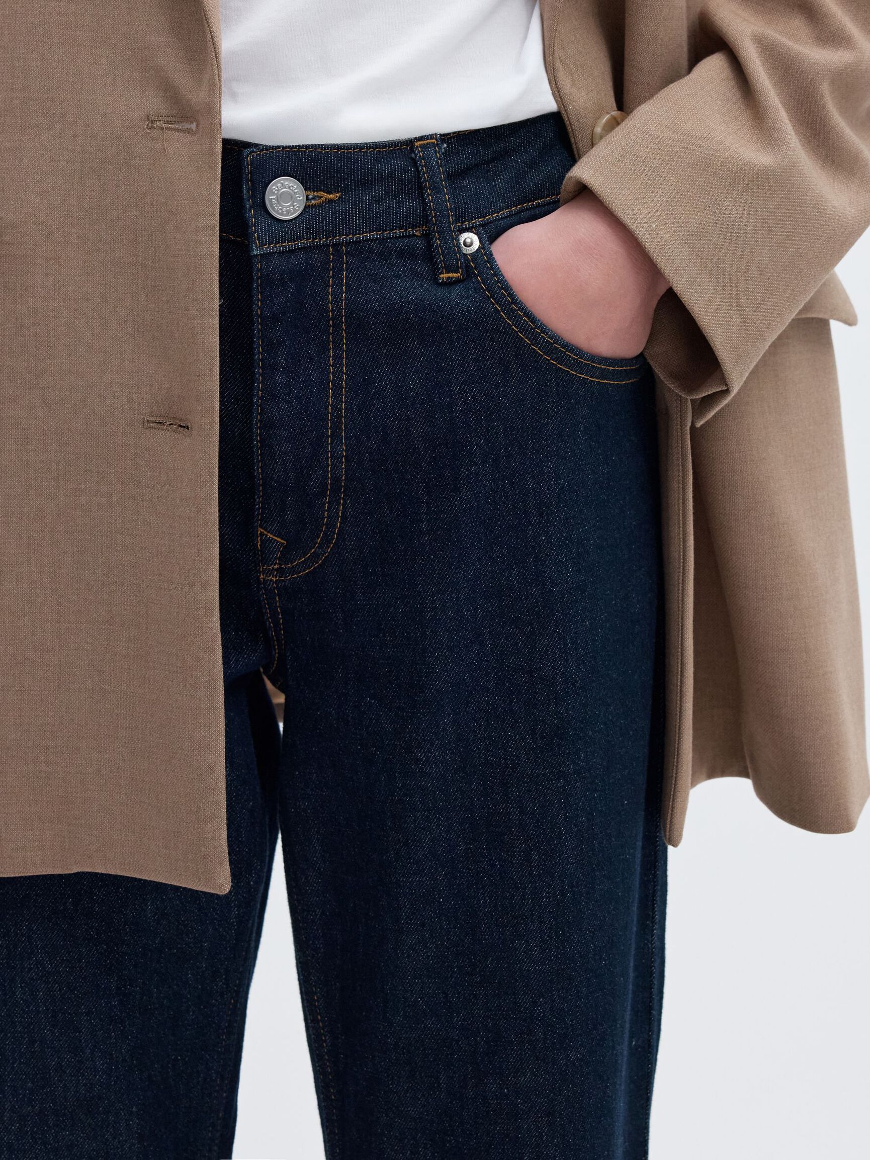 MID WAIST STRAIGHT FIT JEANS, Dark Blue Denim, highres