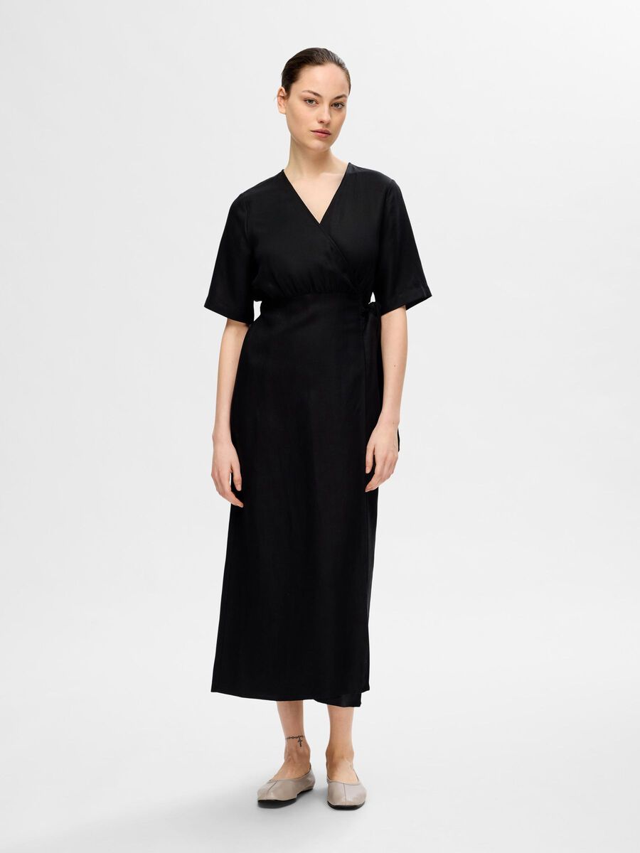 Selected LINEN BLEND MAXI WRAP DRESS, Black, highres - 16093975_Black_003.jpg