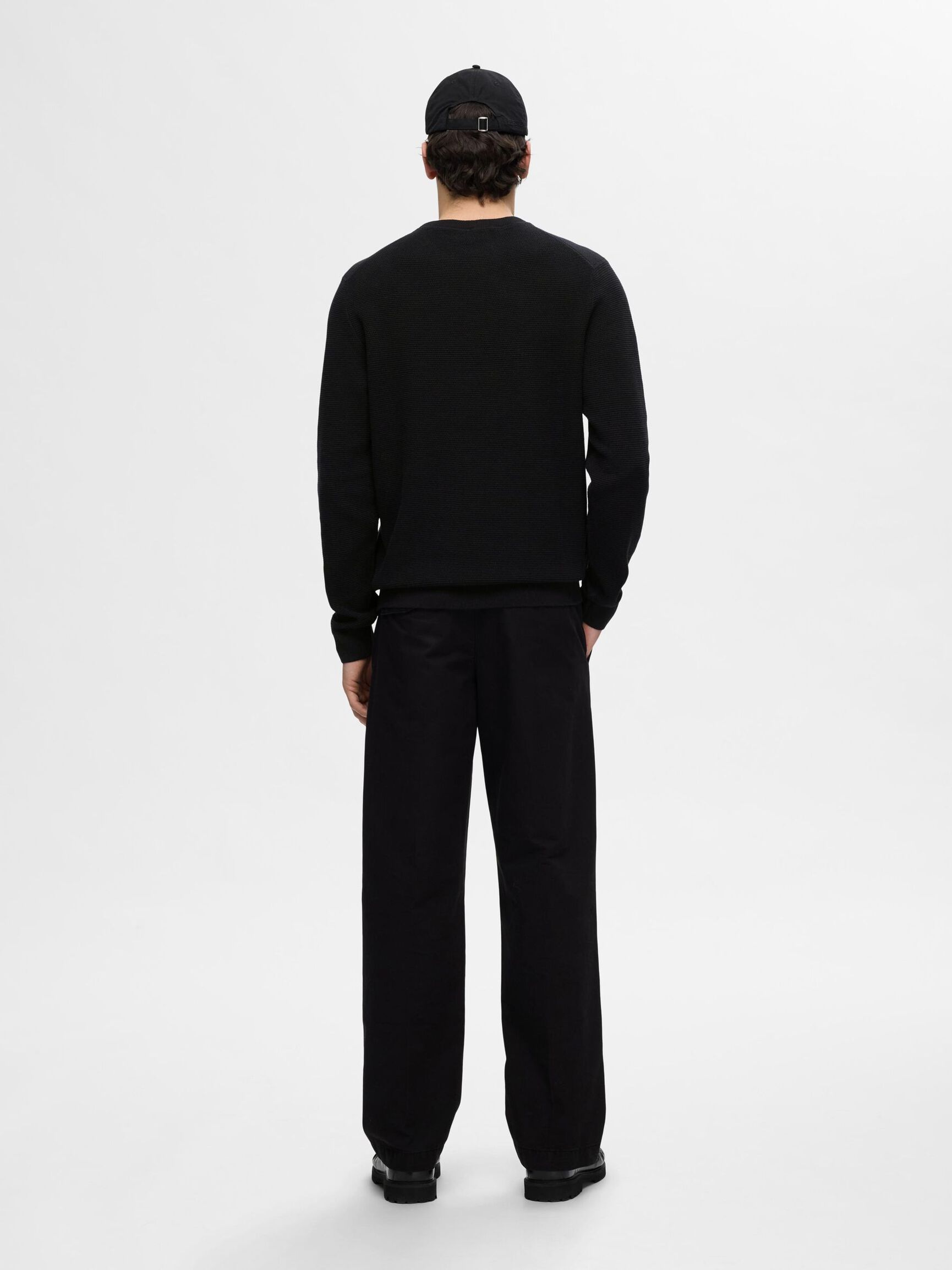 100% COTTON CREWNECK JUMPER, Black, highres