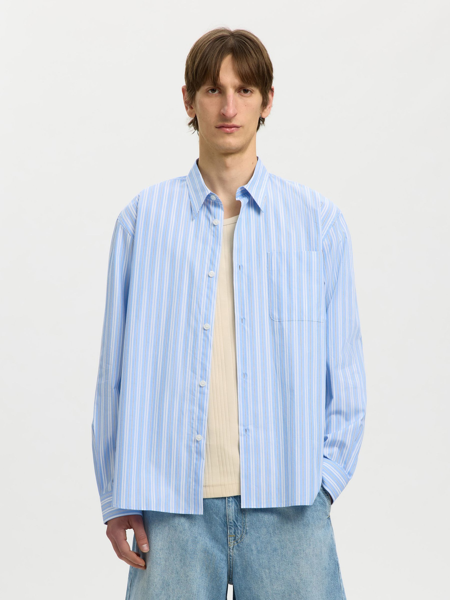 RELAXED FIT OVERHEMD MET LANGE MOUWEN, Cashmere Blue, highres