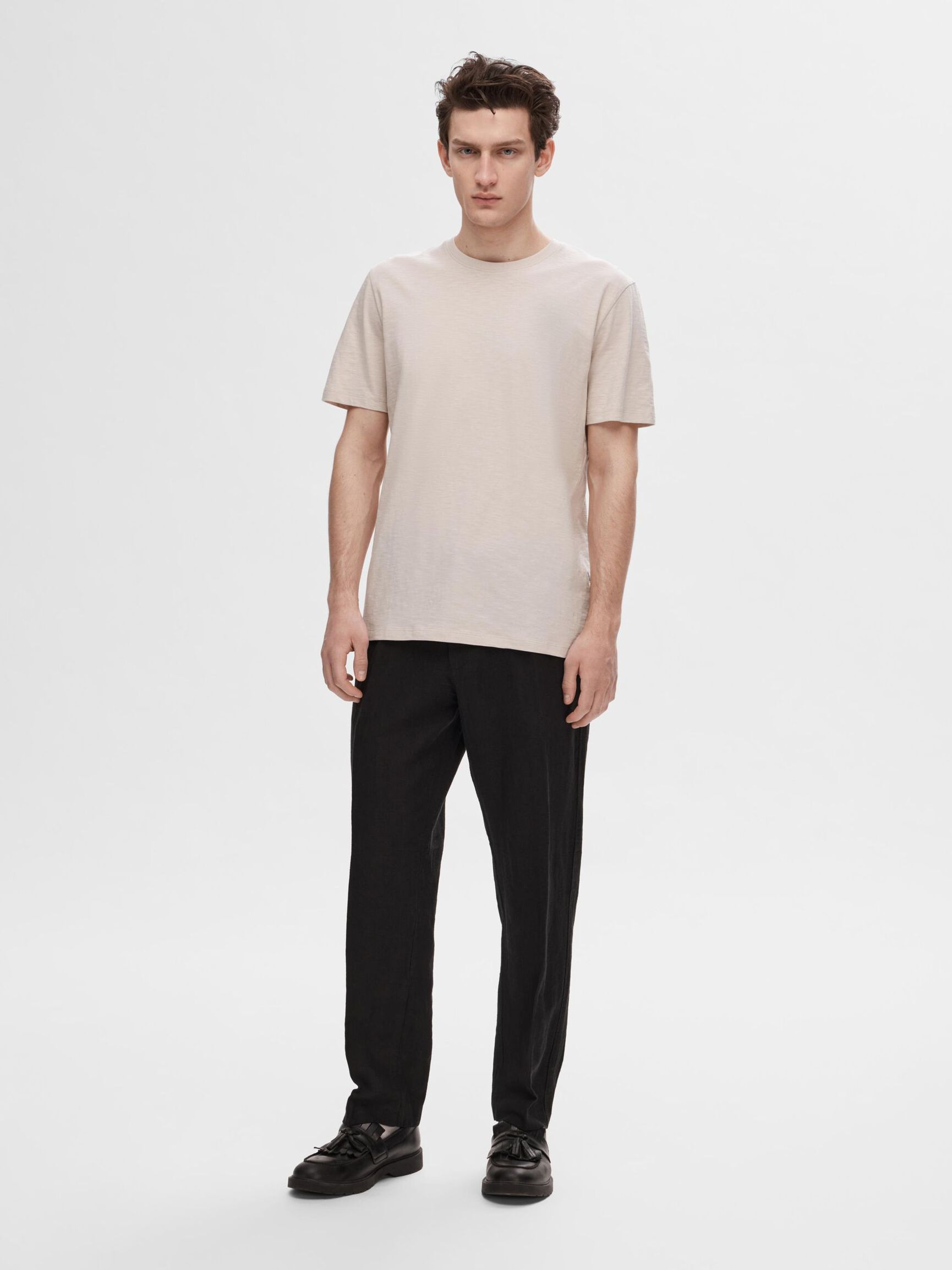 COTTON SLUB T-SHIRT, Oatmeal, highres