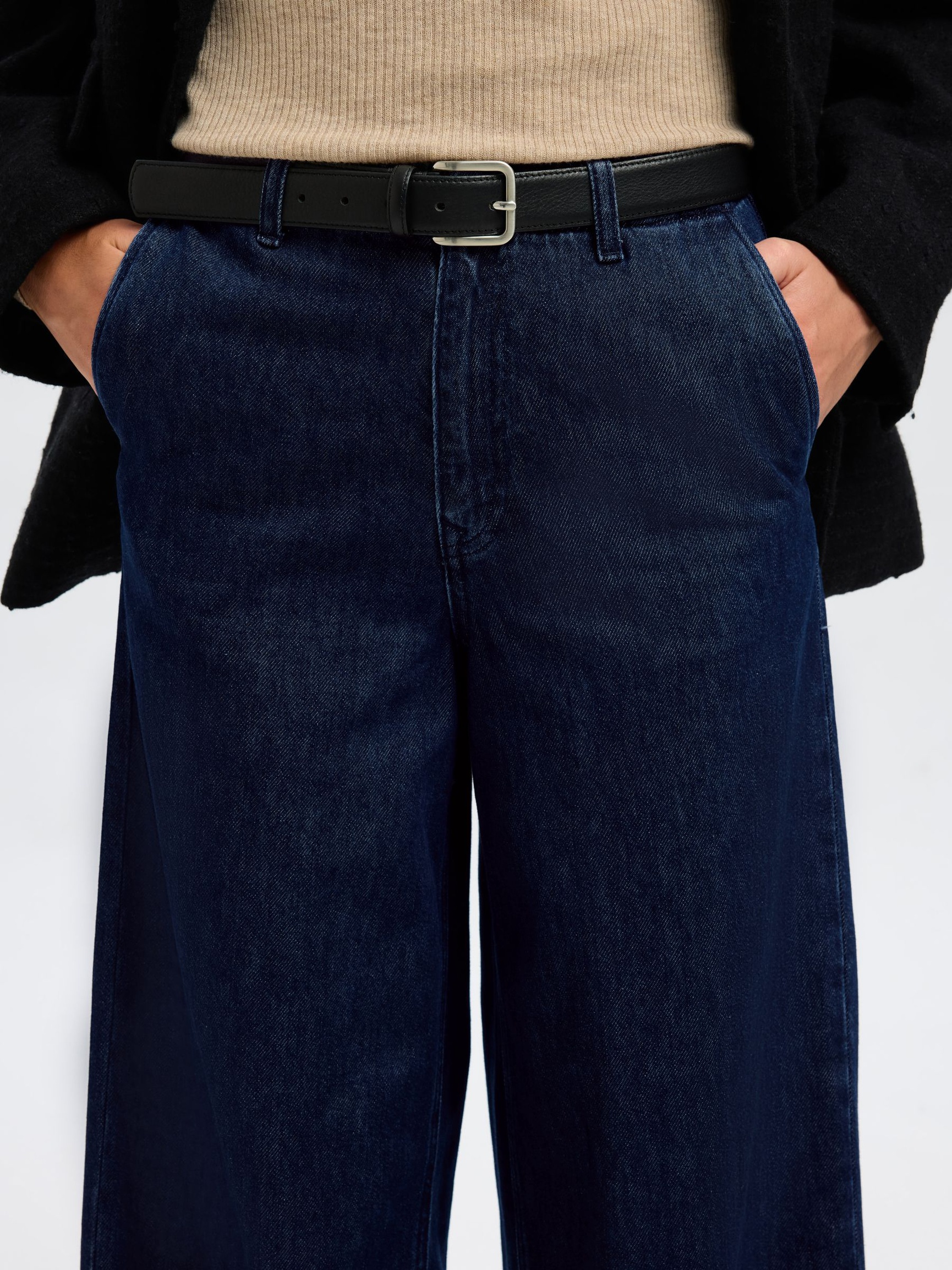 EKSTRA BRED PASFORM HØJTALJEDE JEANS, Dark Blue Denim, highres