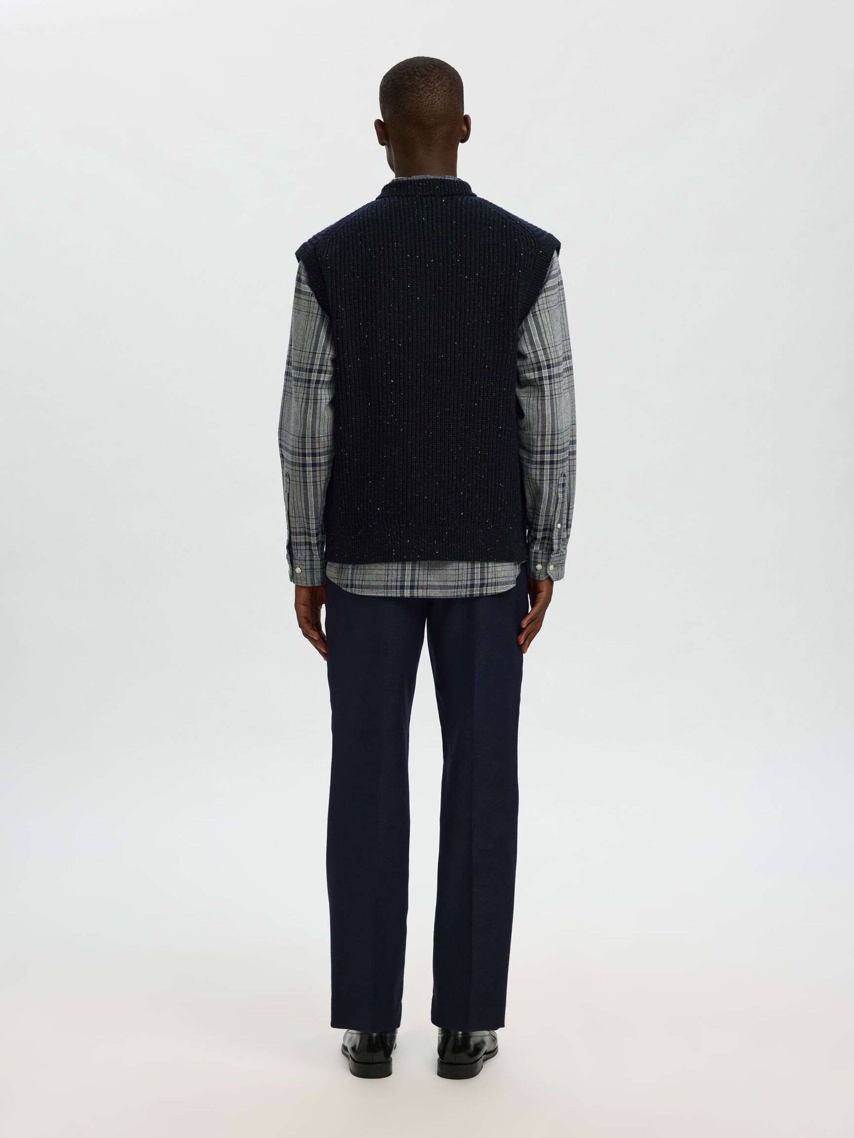 WOOL BLEND KNITTED VEST, Sky Captain, highres