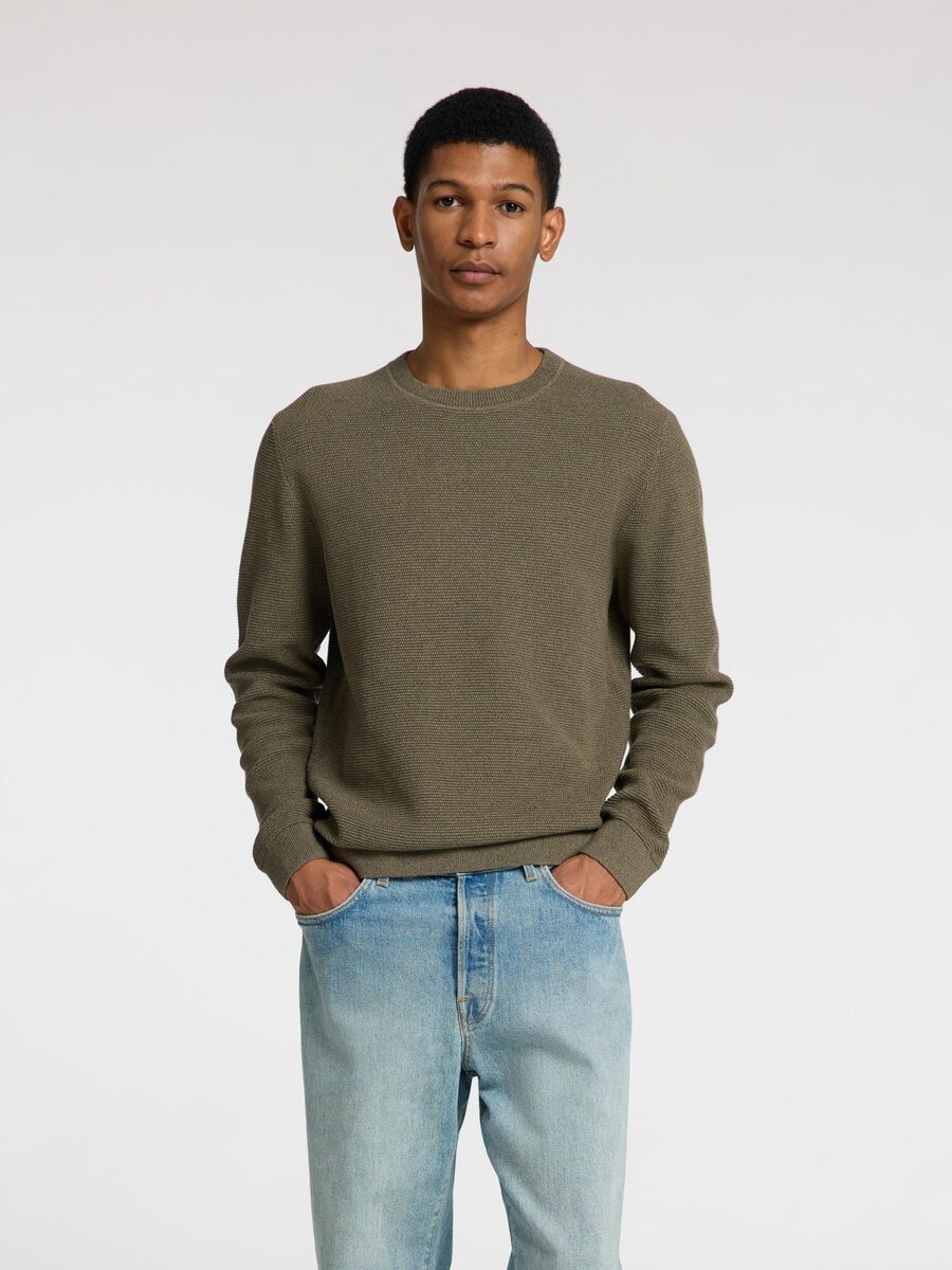 Selected 100% KATOEN PULLOVER MET RONDE HALS, Vetiver, highres - 16094385_Vetiver_1154769_003.jpg