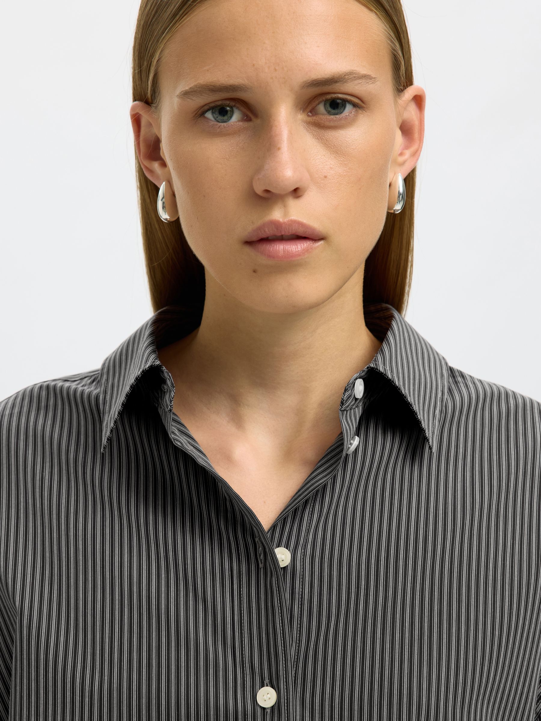 OVERSIZED COTTON STRIPED SHIRT, Chocolate Torte, highres