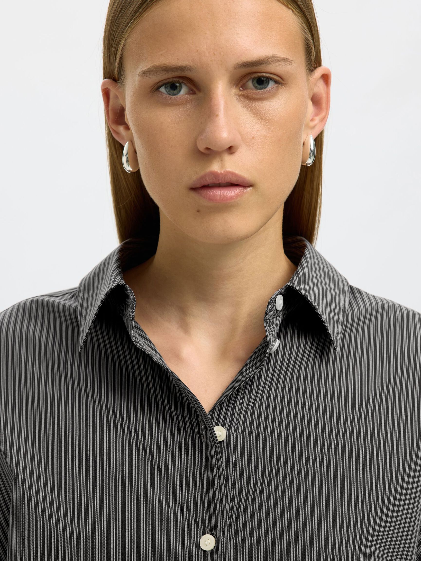 OVERSIZED COTTON STRIPED SHIRT, Chocolate Torte, highres