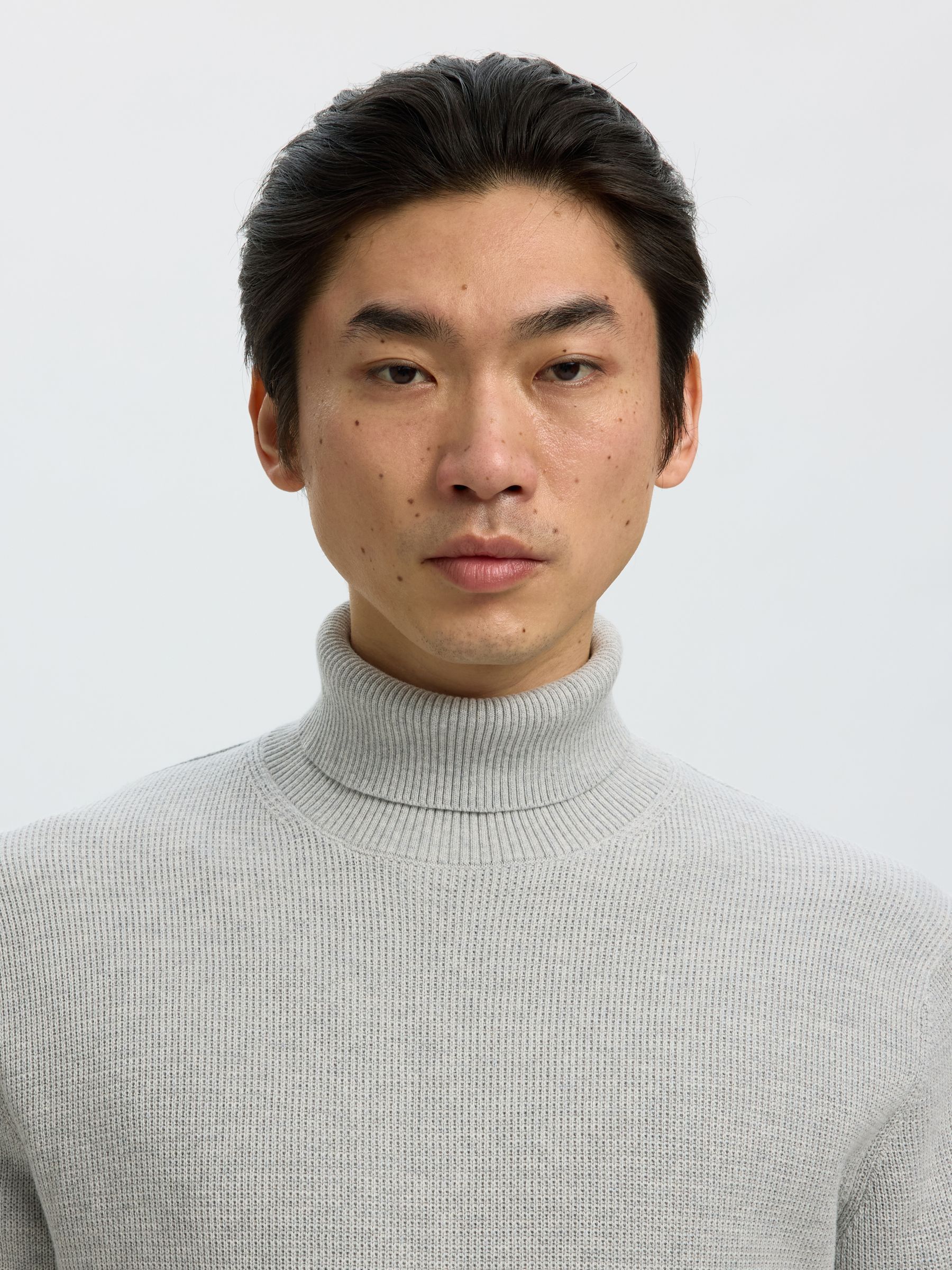 BAUMWOLL ROLLKRAGENPULLOVER, Light Grey Melange, highres