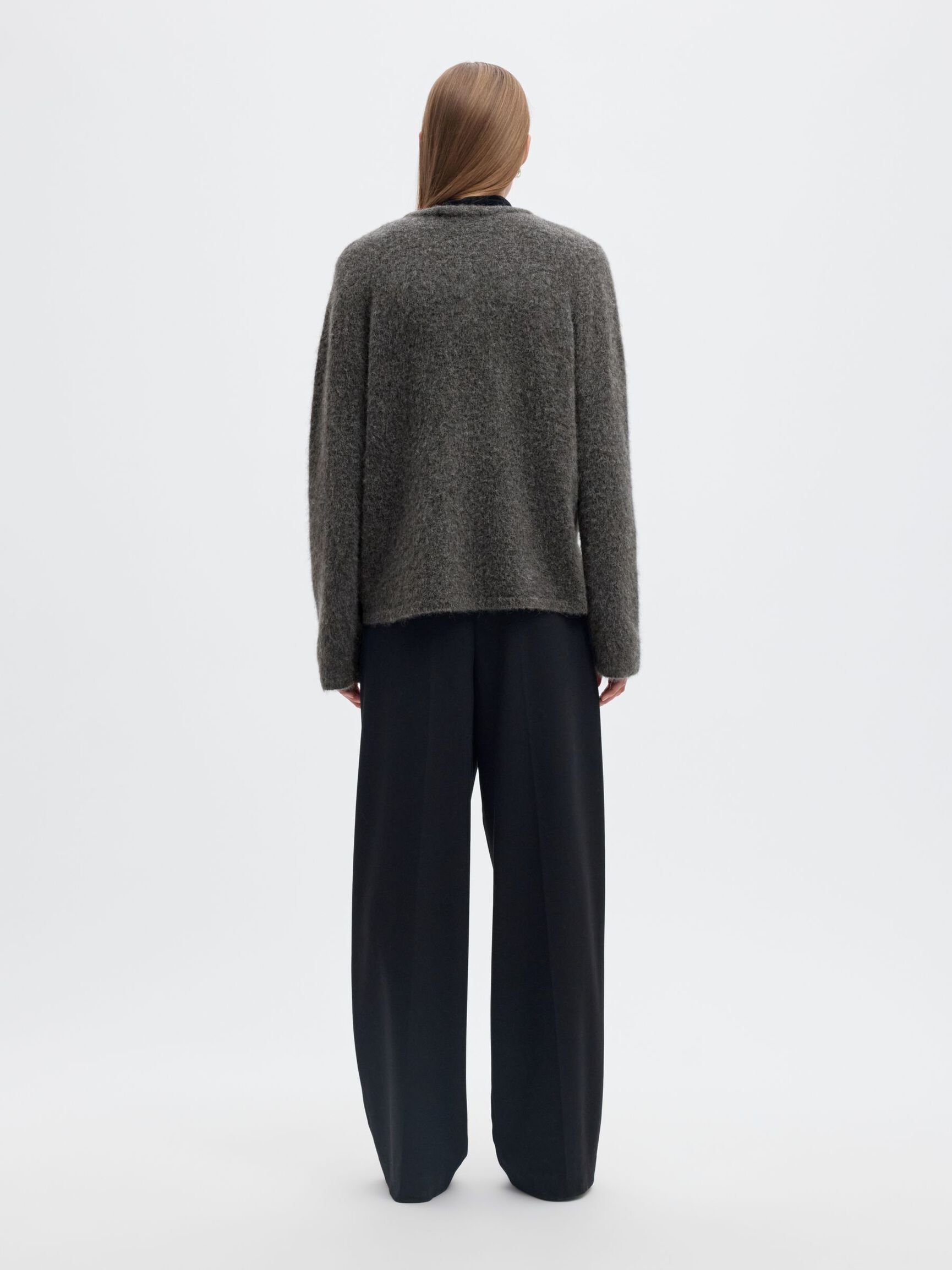 WOOL BLEND KNITTED JUMPER, Medium Grey Melange, highres