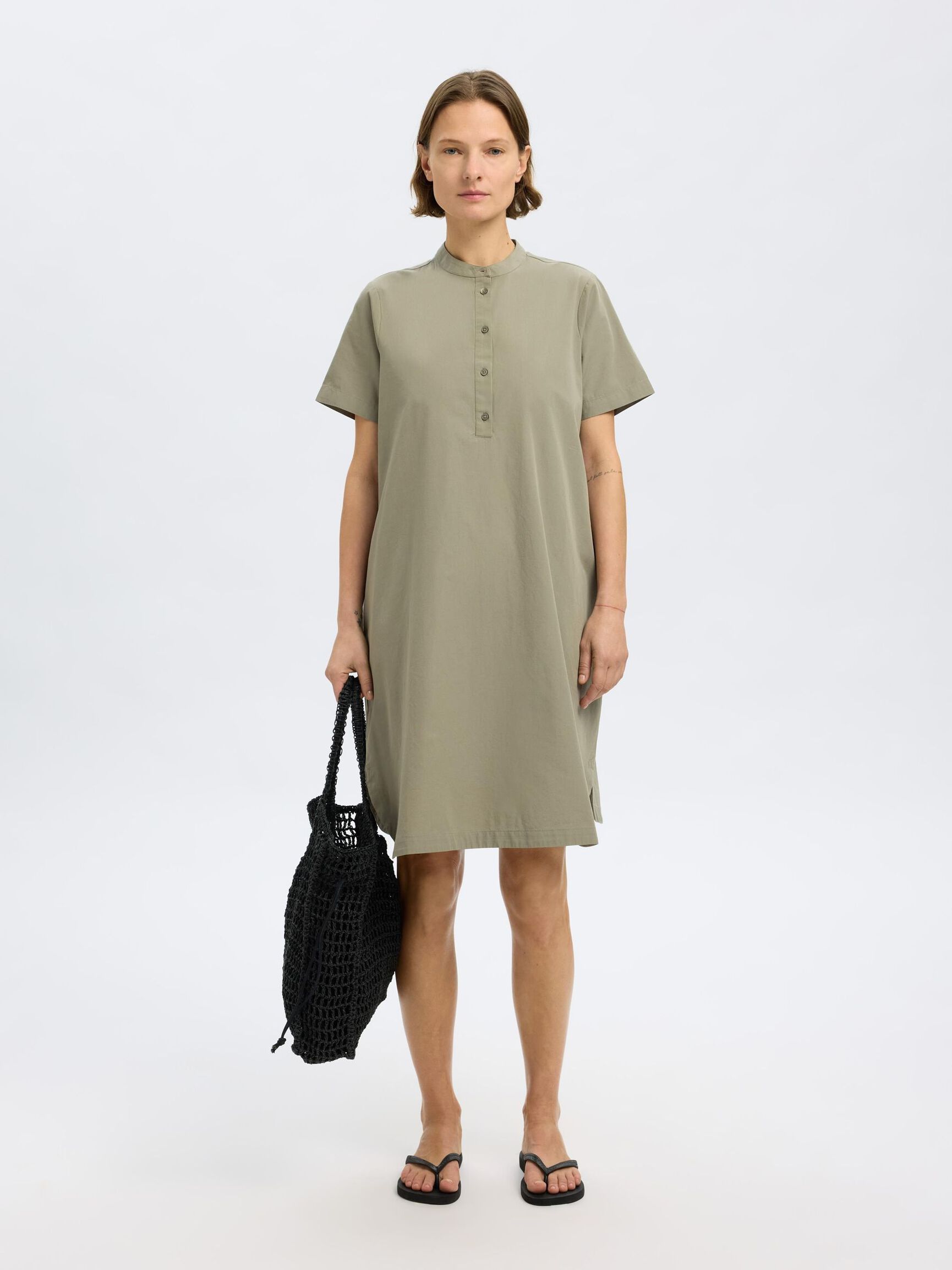 BOMULD KORT KJOLE, Vetiver, highres