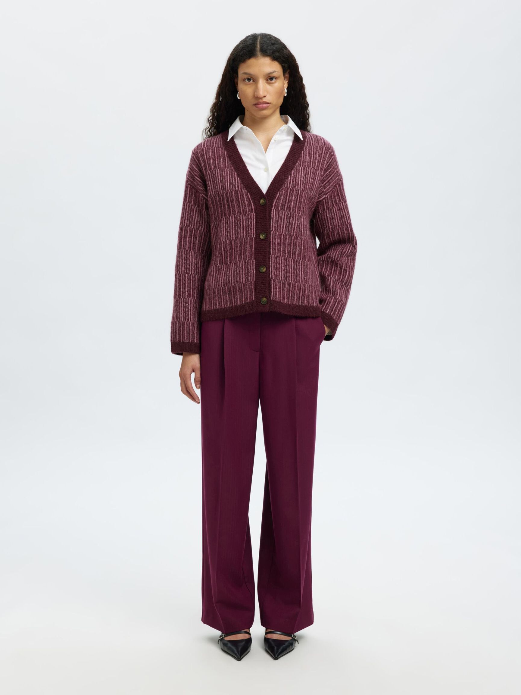 WOOL BLEND KNITTED CARDIGAN, Fig, highres