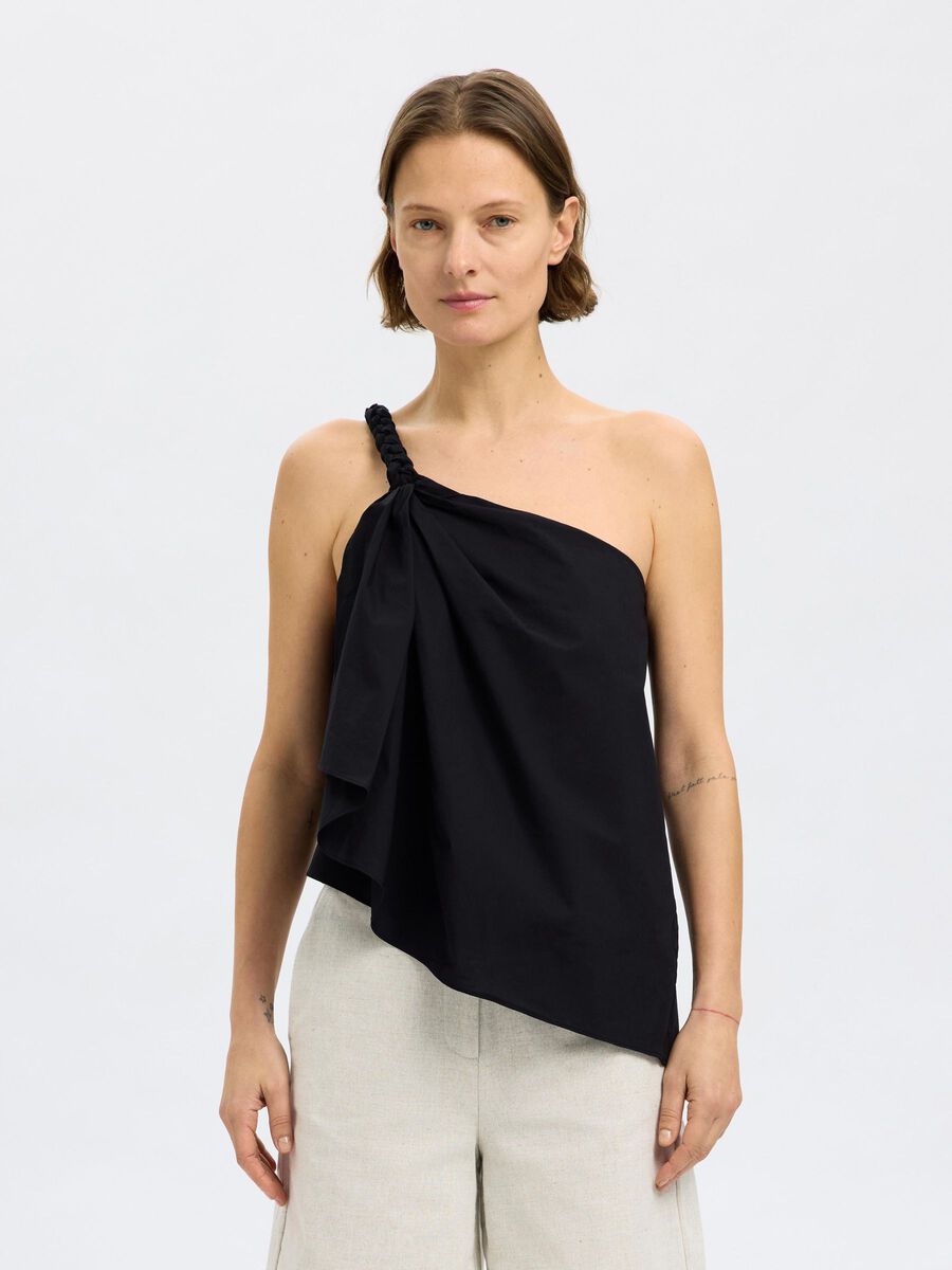 Selected BRAIDED ONE-SHOULDER TOP, Black, highres - 16097813_Black_003.jpg