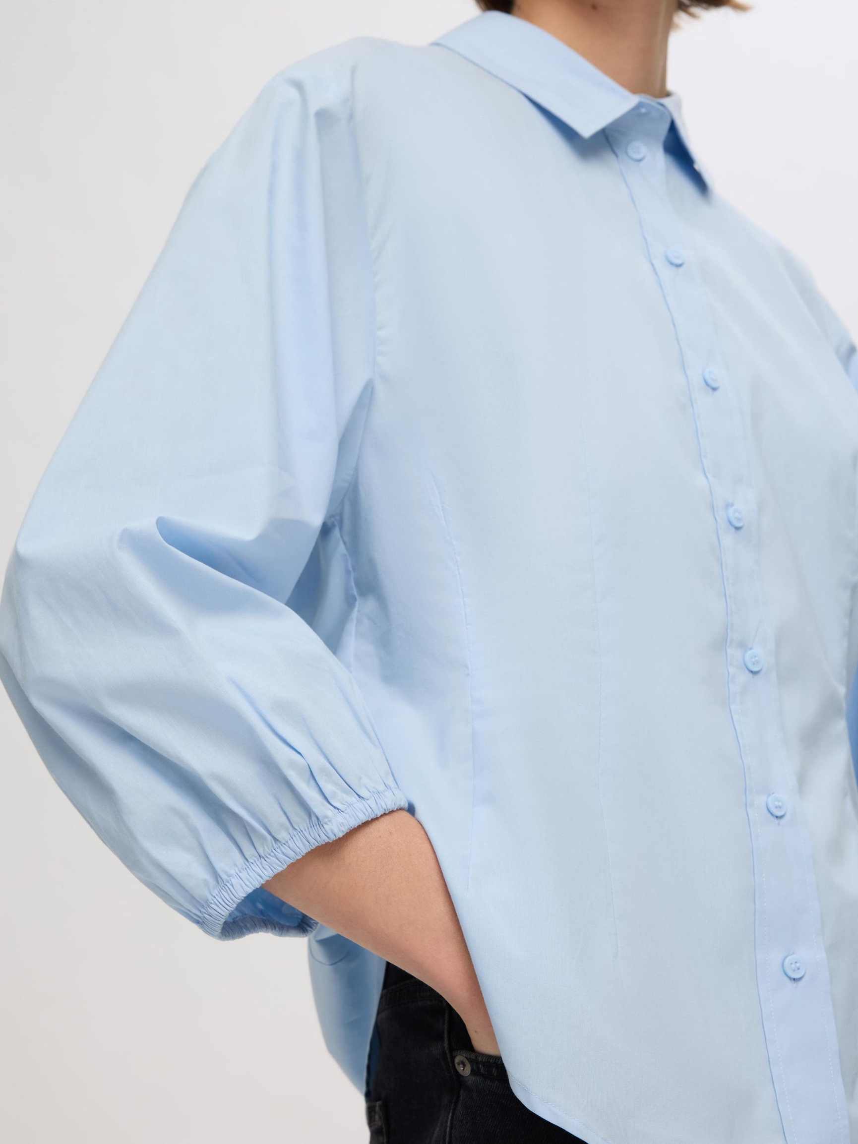 KATOENEN SHIRT MET 3/4 MOUWEN, Cashmere Blue, highres