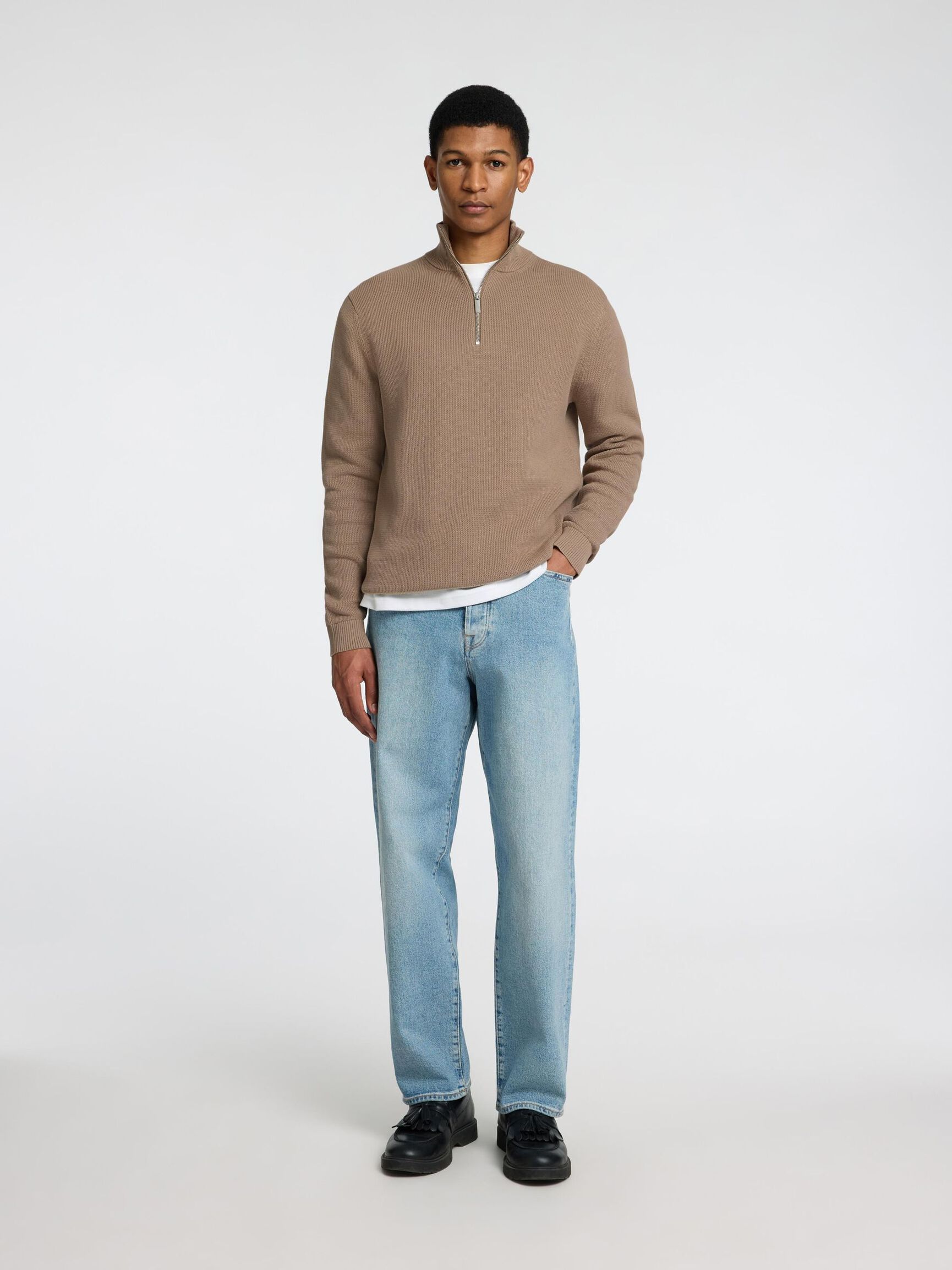HALF-ZIP PULLOVER, Greige, highres