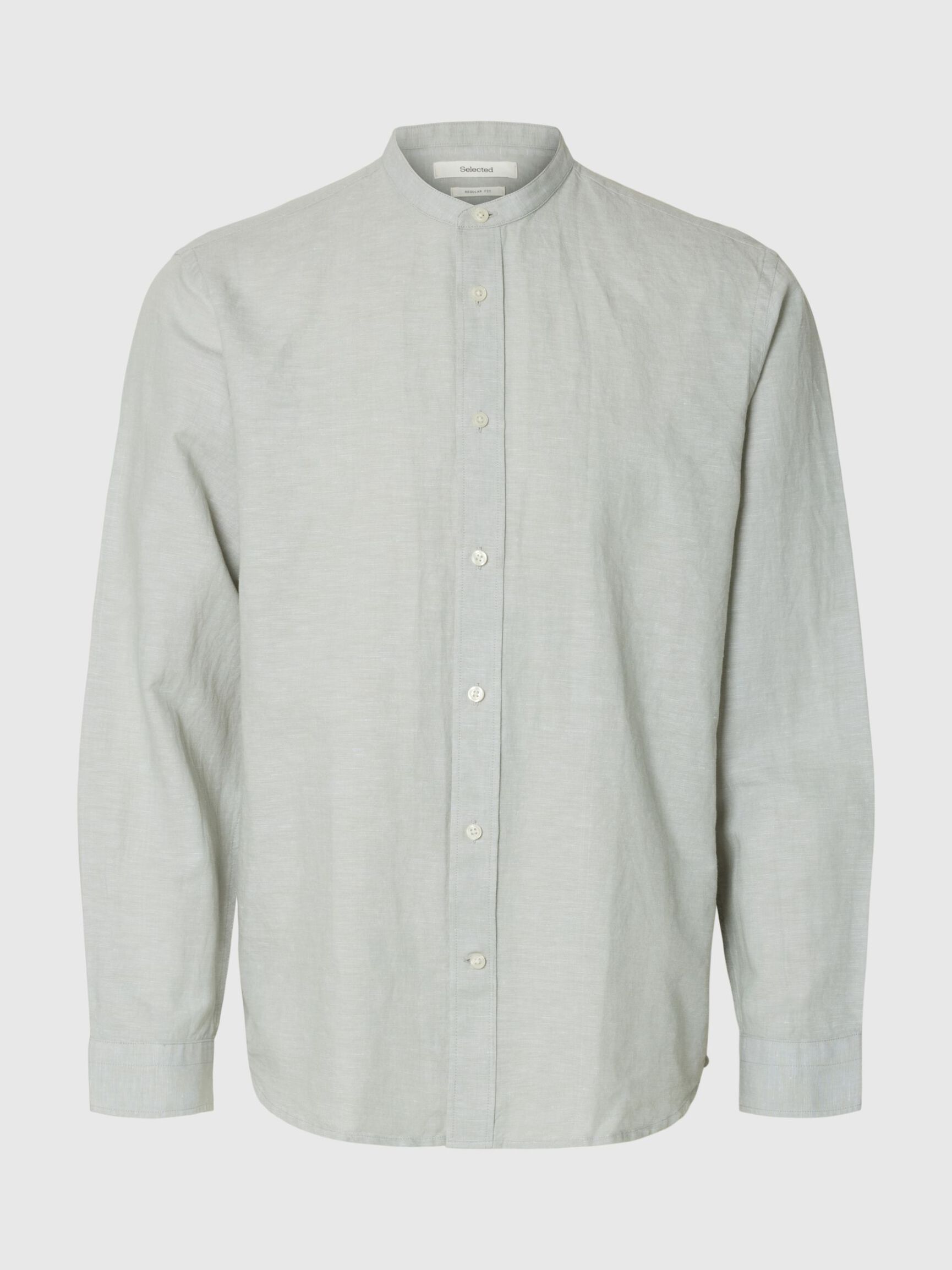 LINEN BLEND LONG SLEEVED SHIRT, Aqua Gray, highres