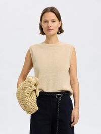 COTTON BLEND KNITTED VEST, Birch, highres