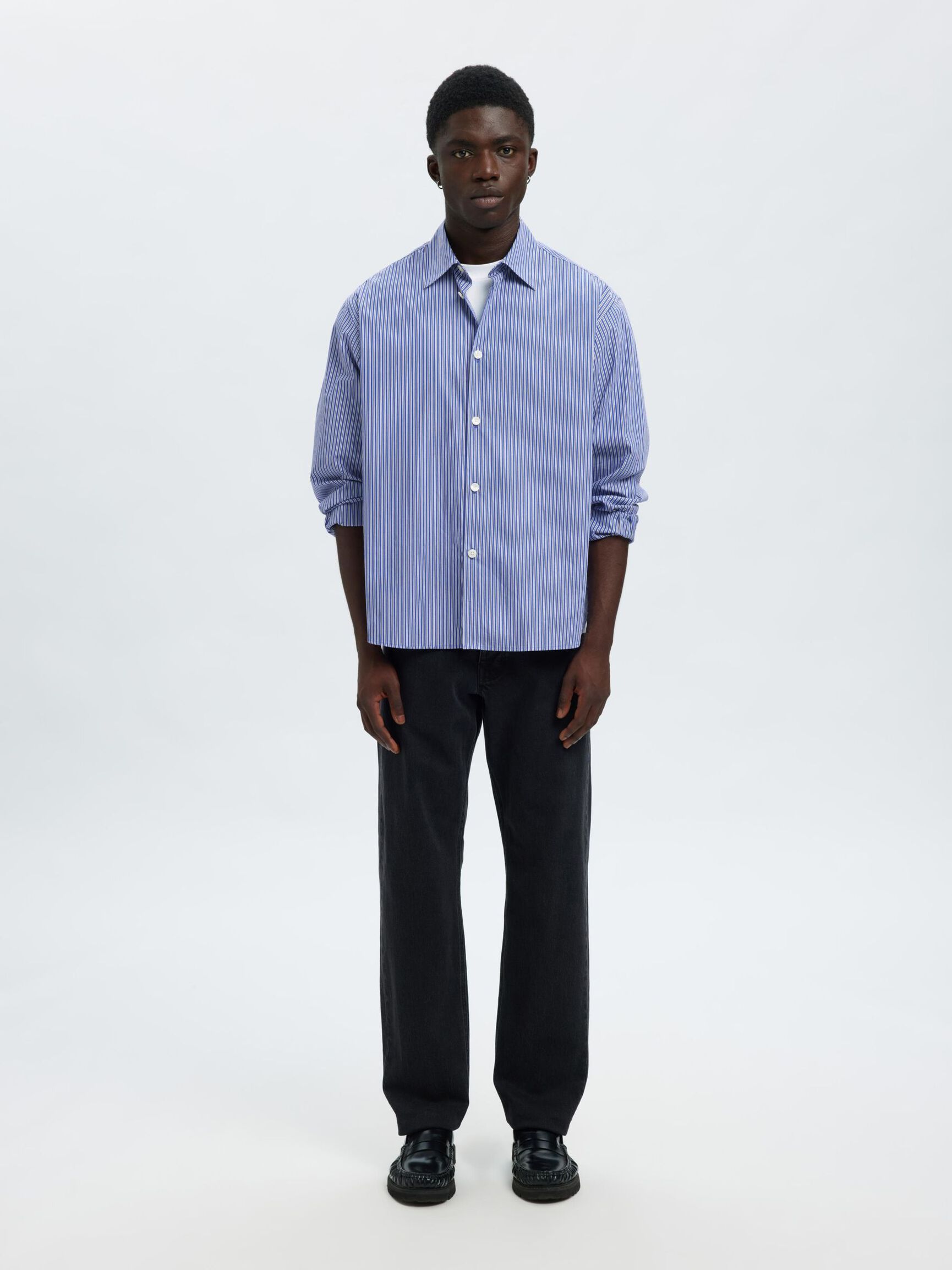 RELAXED FIT STREIFENSHIRT, Medieval Blue, highres