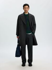 DOUBLE BREASTED WOOL BLEND LONG COAT, Dark Grey, highres