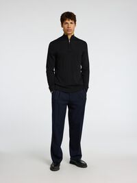 100% MERINO WOOL HALF-ZIP JUMPER, Black, highres