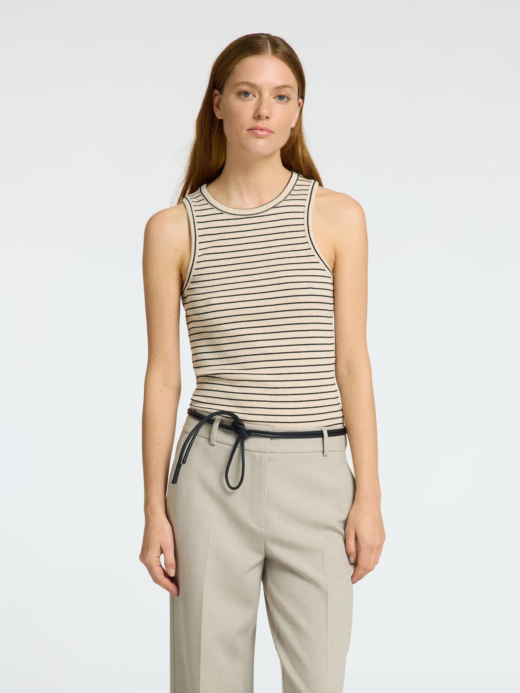 STRIPED TANK TOP, Oatmeal, highres