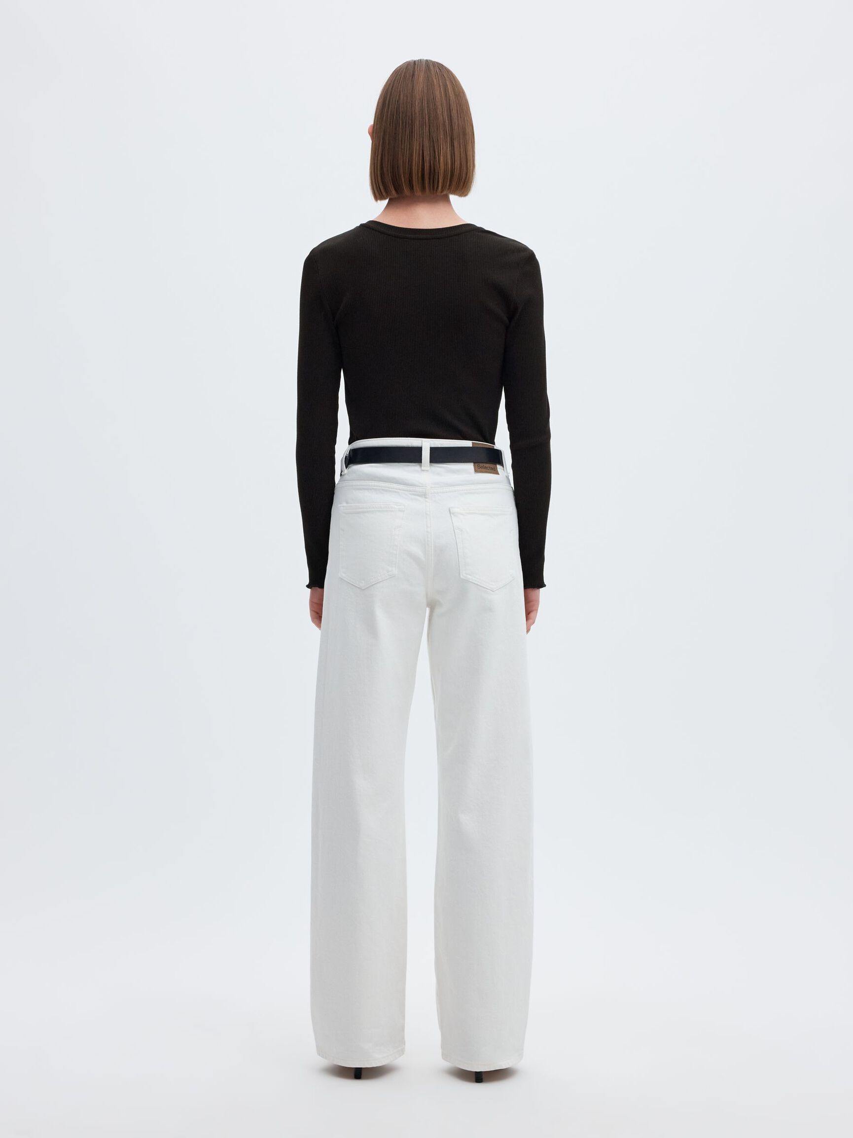 RIBBED LONG SLEEVED TOP, Black, highres
