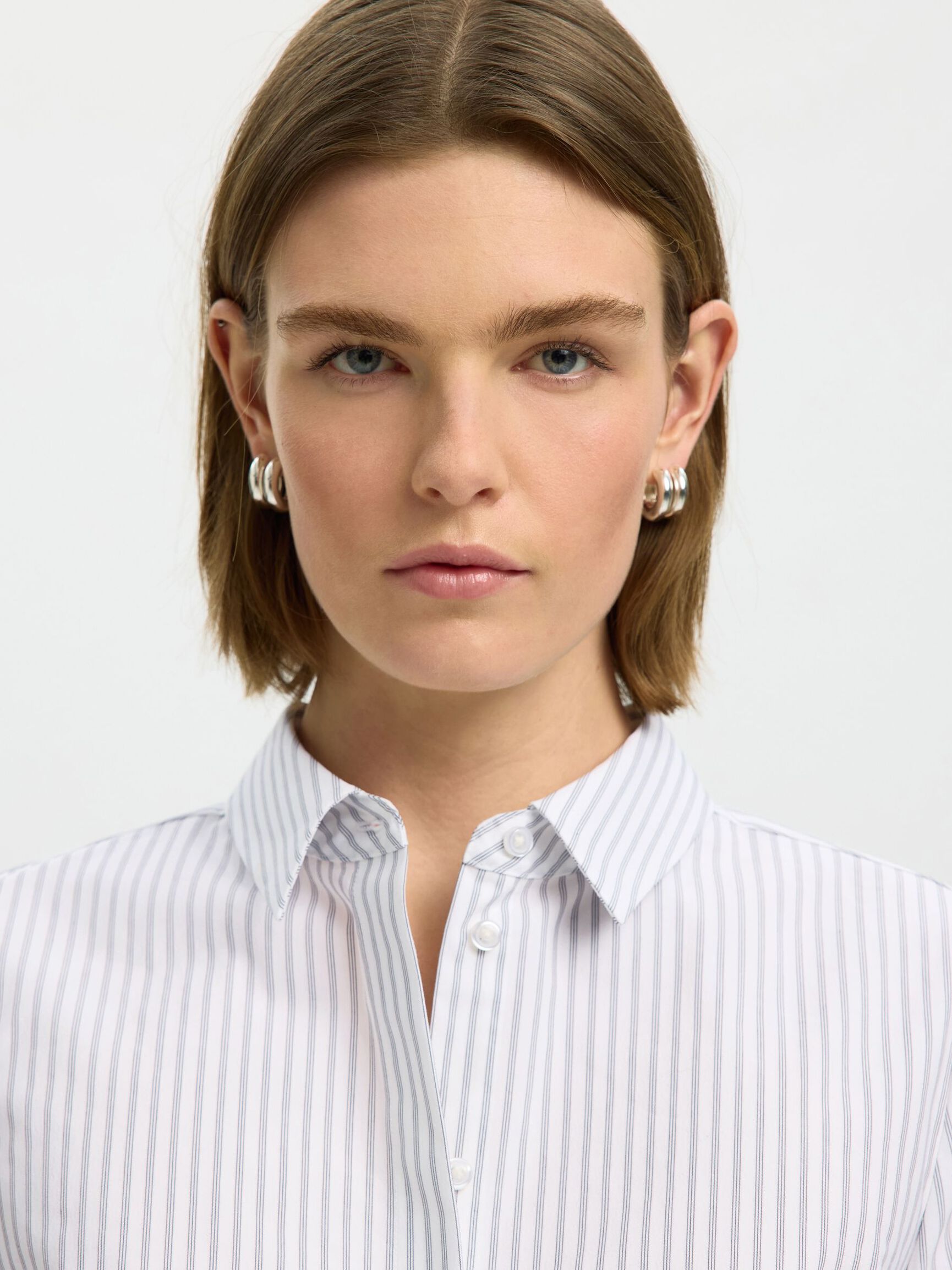 FITTED STRIPED SHIRT, Bright White, highres