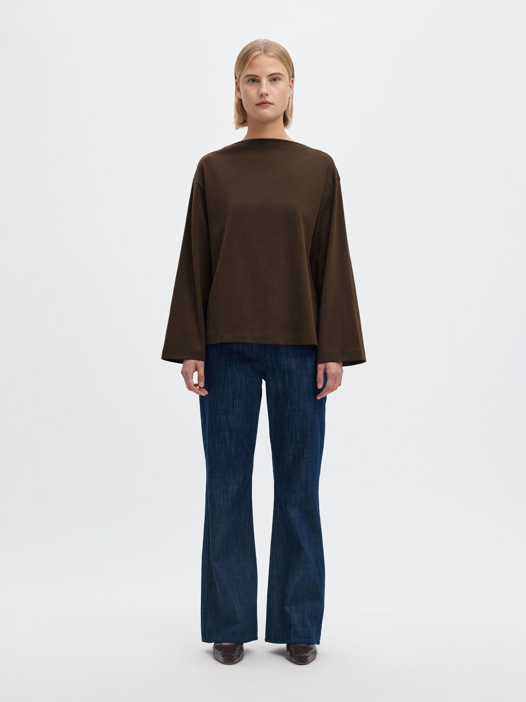 BOAT NECK COTTON LONG-SLEEVED T-SHIRT, Delicioso, highres