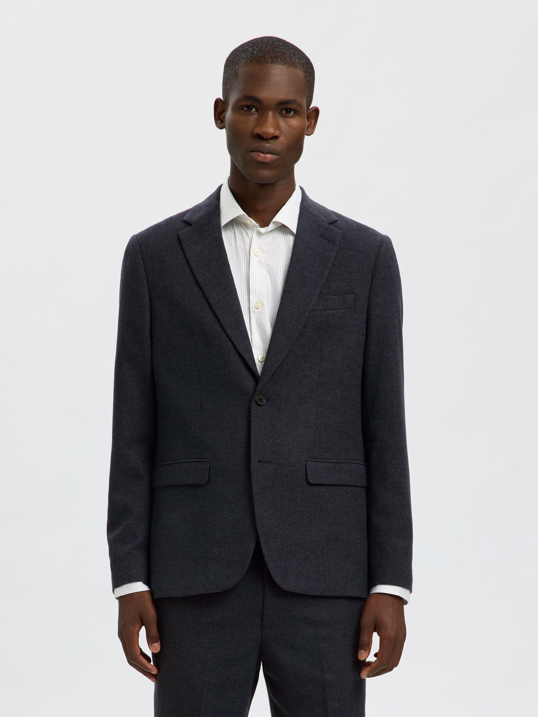 CHECKED WOOL BLEND BLAZER, Dark Sapphire, highres