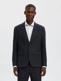 CHECKED WOOL BLEND  BLAZER, Dark Sapphire, highres
