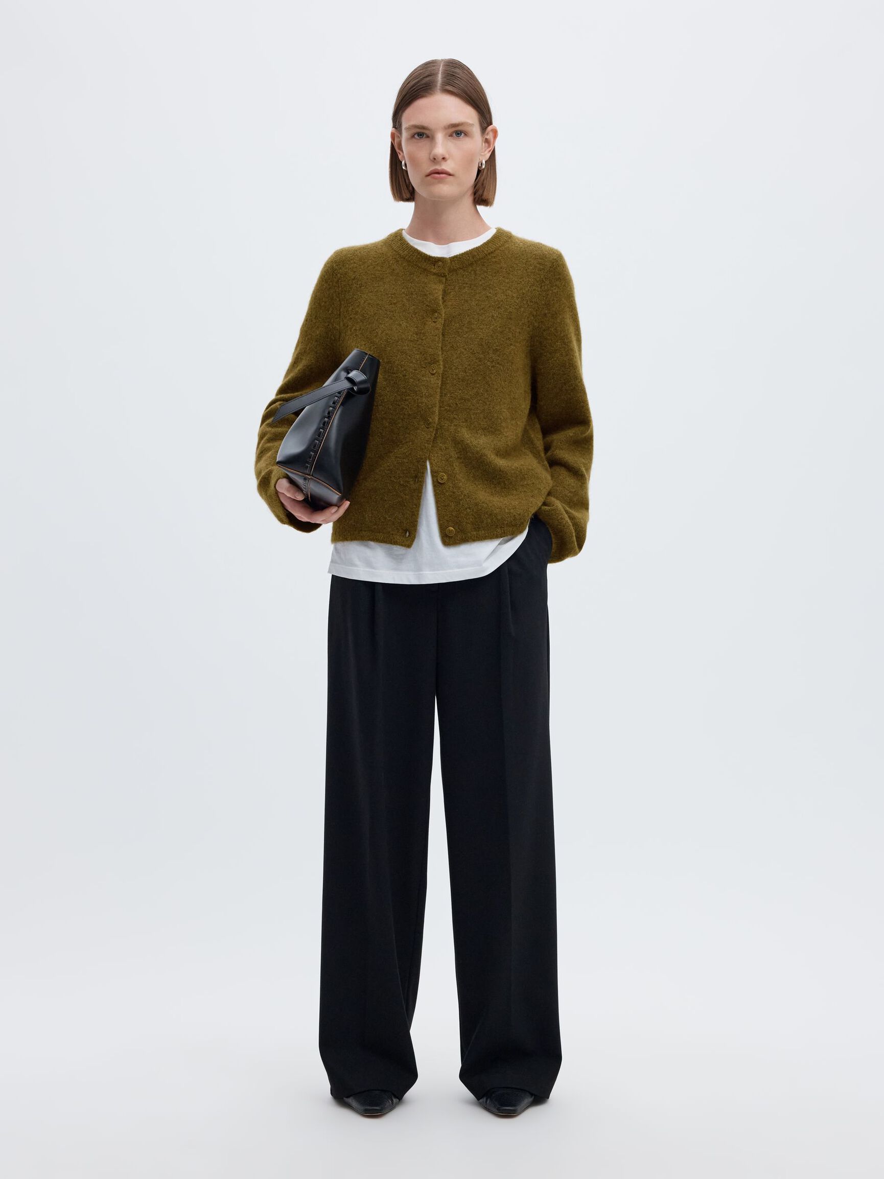 WOOL BLEND CARDIGAN, Fir Green, highres