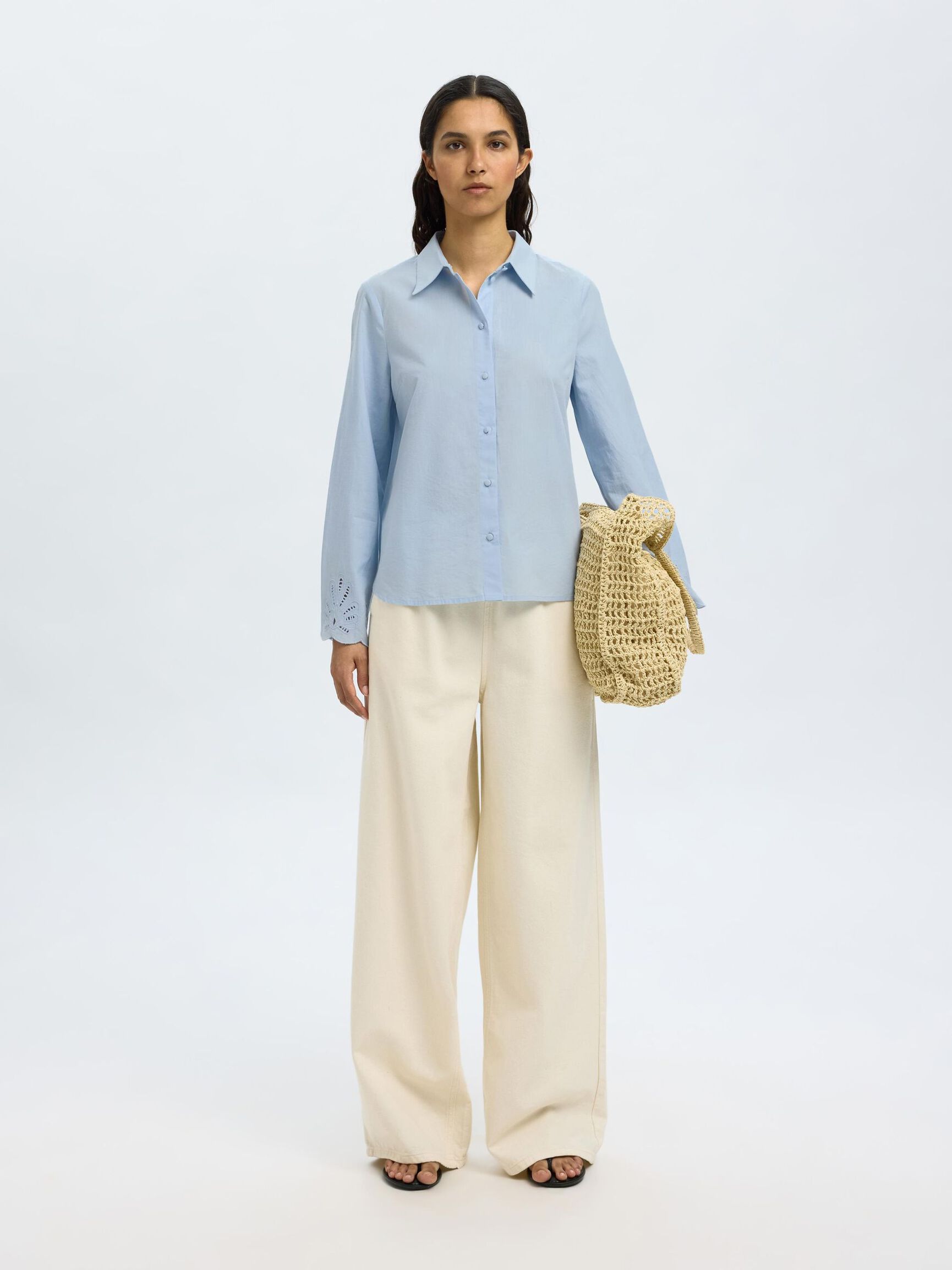 BRODERIE ANGLAISE CHEMISE À MANCHES LONGUES, Cashmere Blue, highres