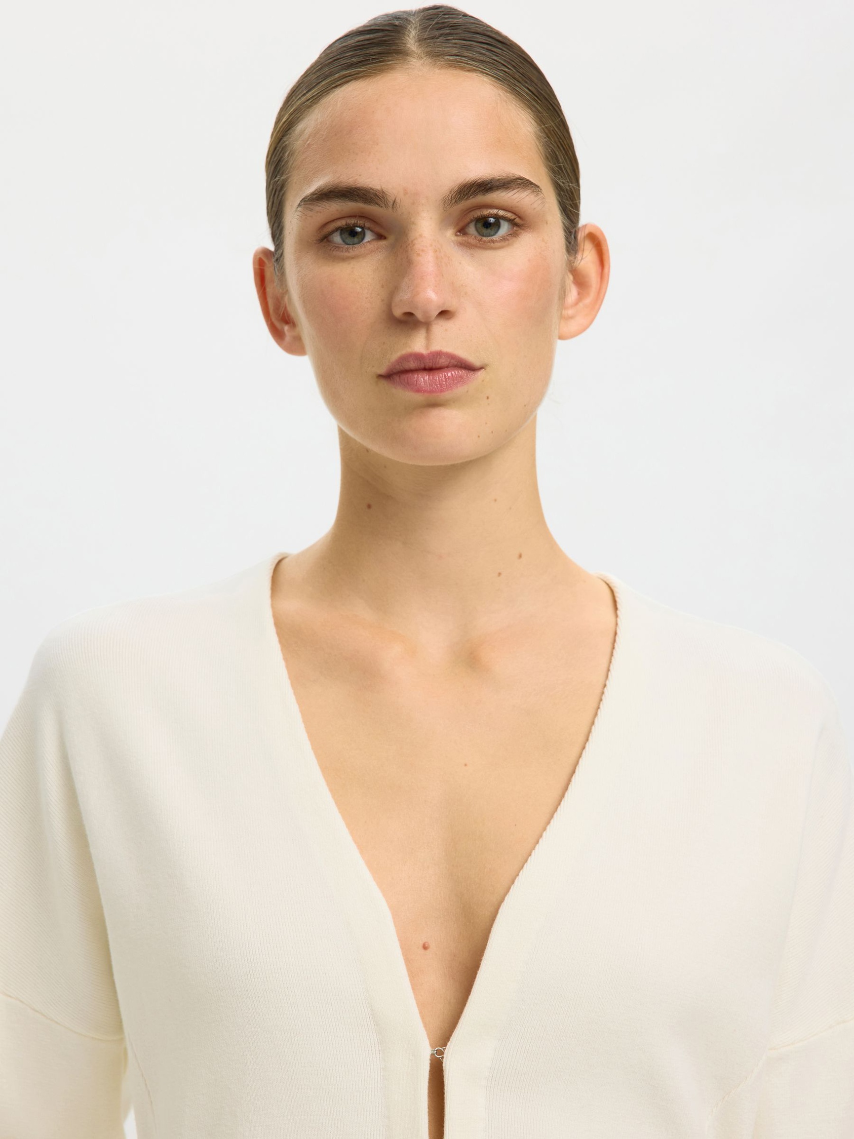 COTTON CARDIGAN, Egret, highres
