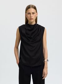 COWL NECK TOP, Black, highres