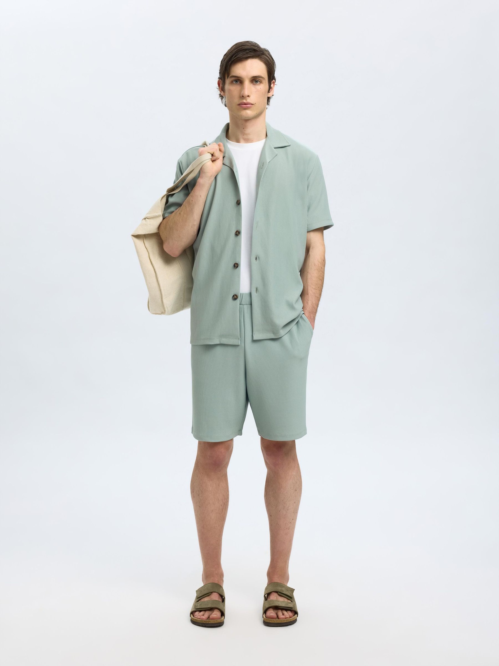 RIBBED CUBAN COLLAR SHORT SLEEVED SHIRT, Iceberg Green, highres