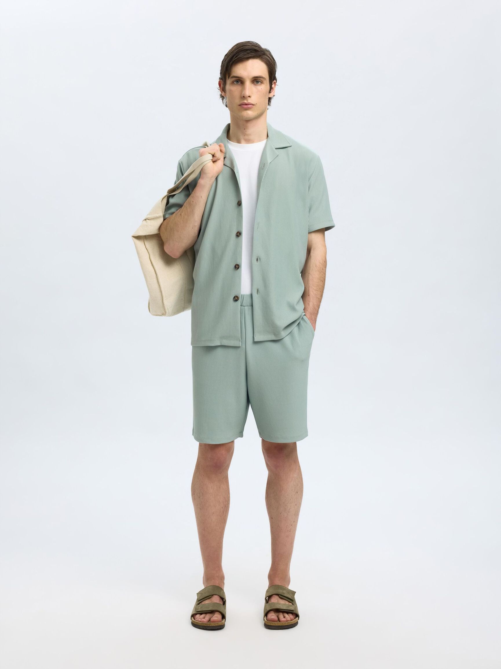 GERIPPTES CUBAN COLLAR KURZARMHEMD, Iceberg Green, highres