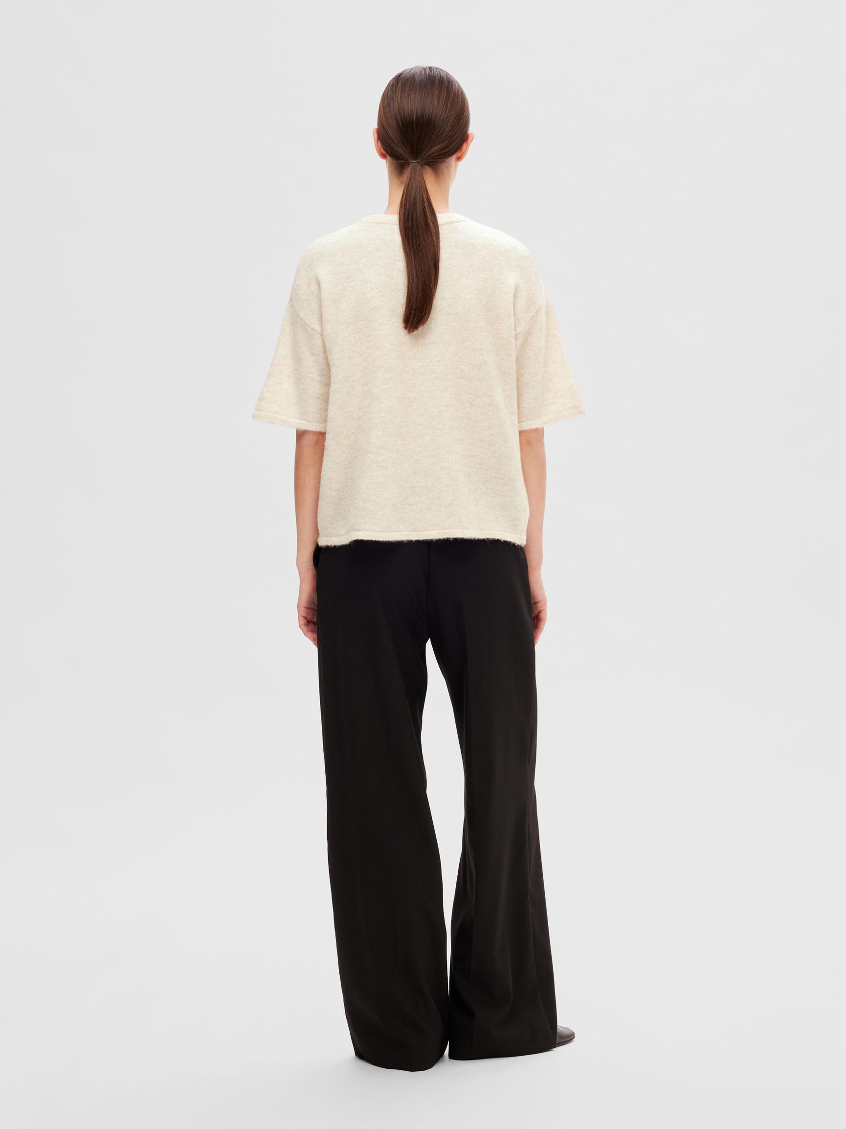 SHORT-SLEEVED WOOL BLEND TOP, Birch, highres
