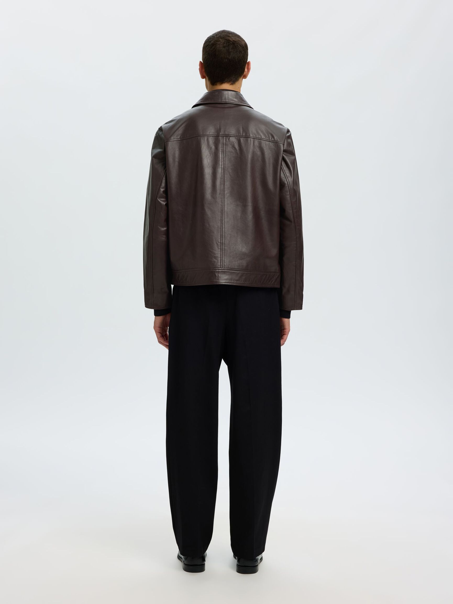 SHORT LEATHER JACKET, Demitasse, highres