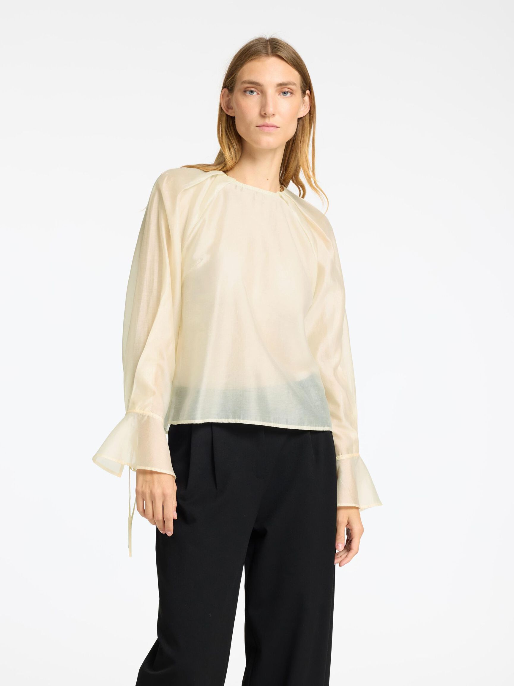 DETAILED LONG SLEEVED BLOUSE, Angora, highres