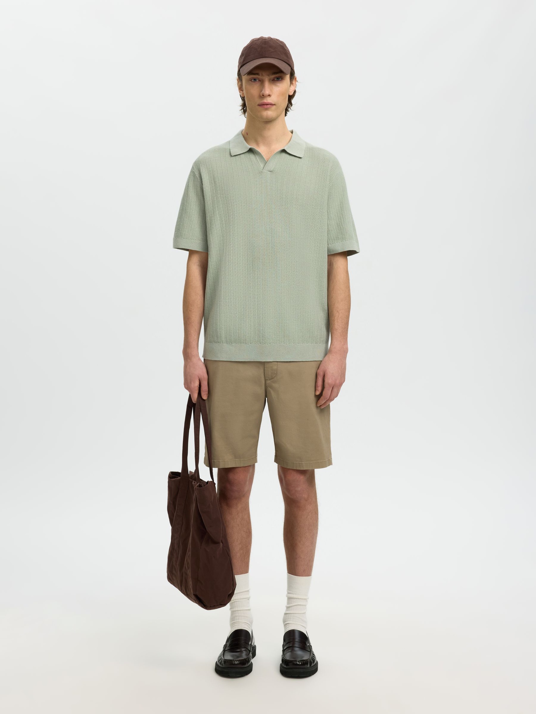 LINEN BLEND POLO SHIRT, Aqua Gray, highres