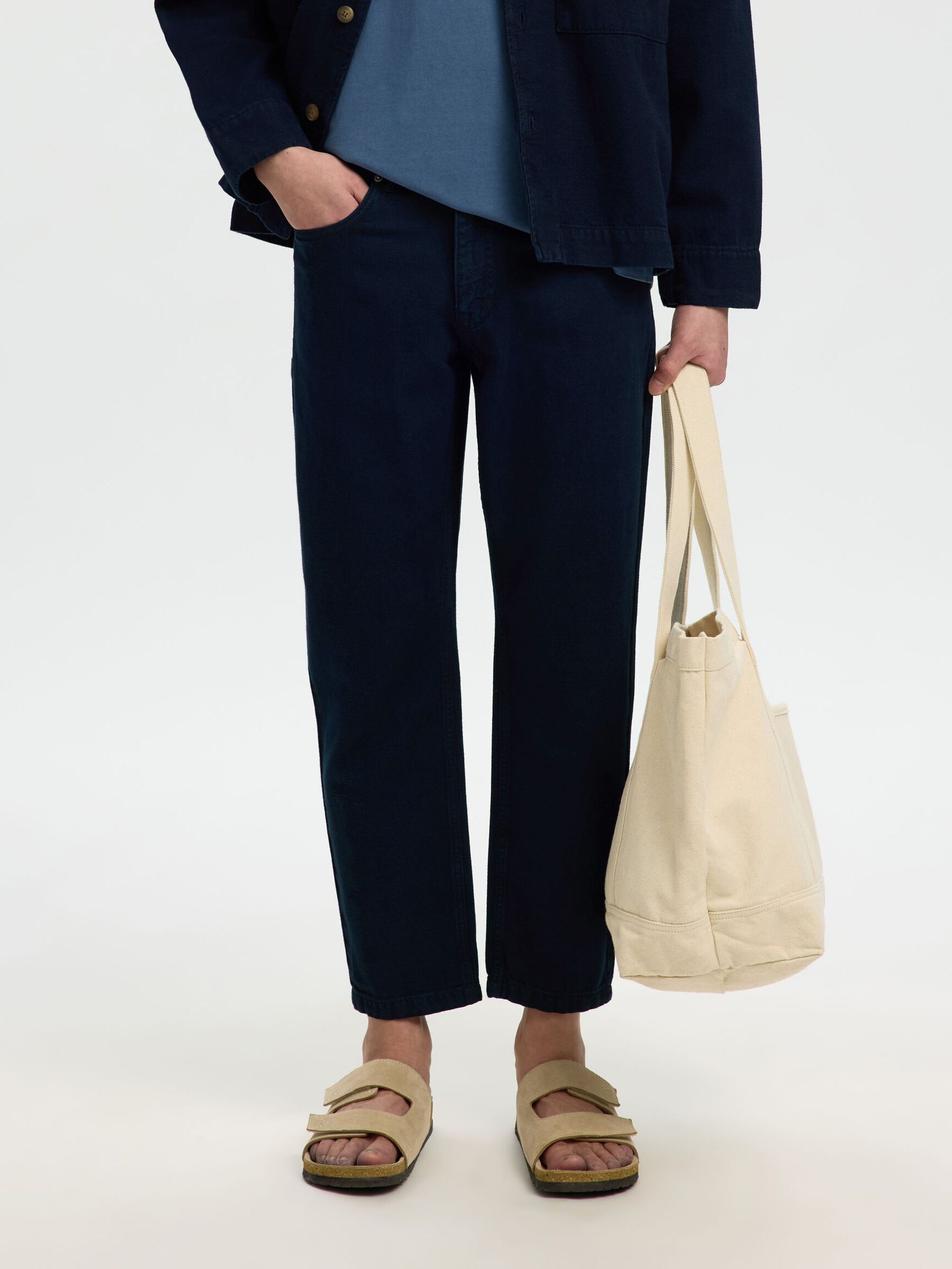 TAPERED FIT JEANS, Dark Blue Denim, highres