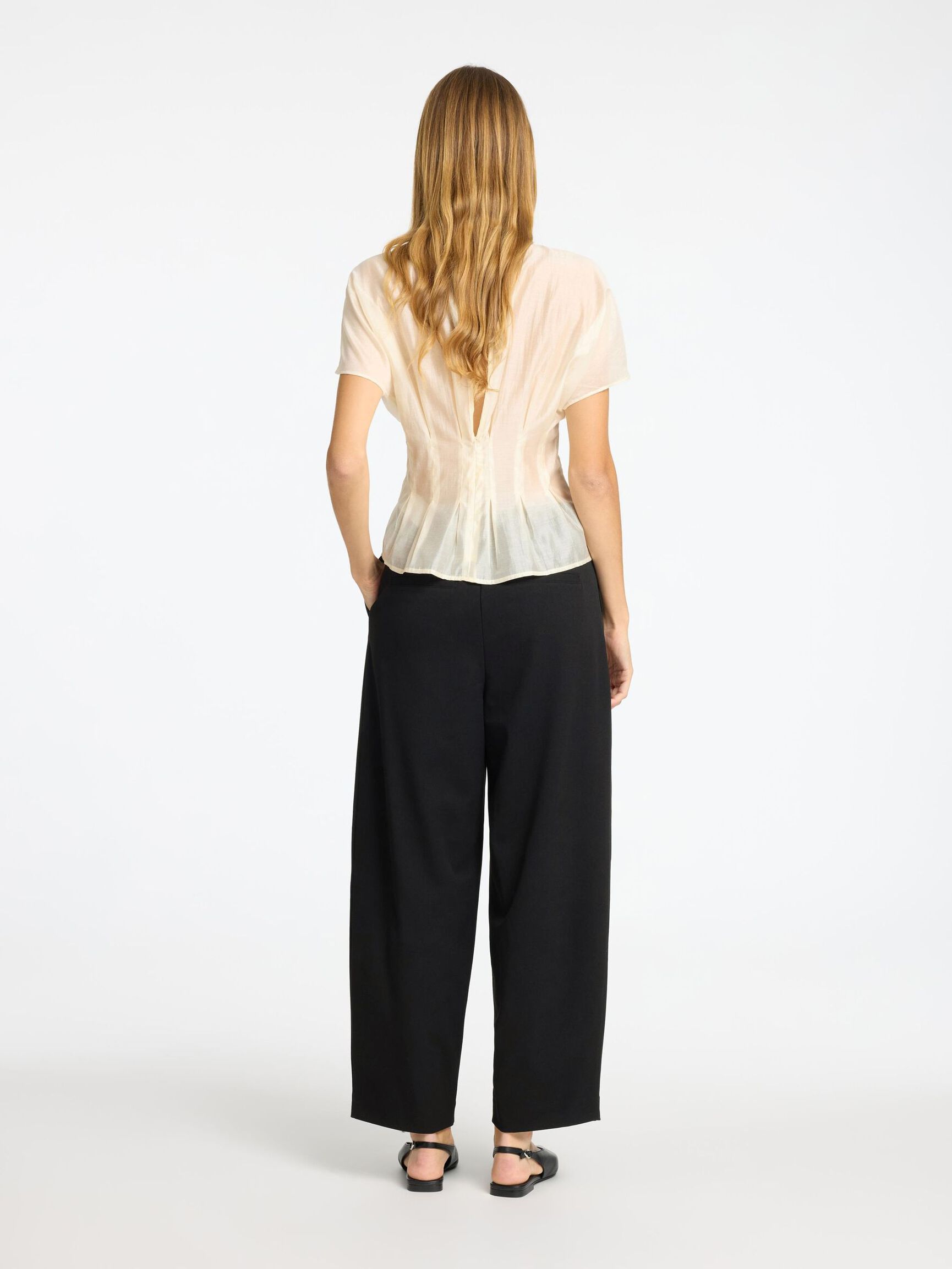 TAILORED BARREL FIT TROUSERS, Black, highres