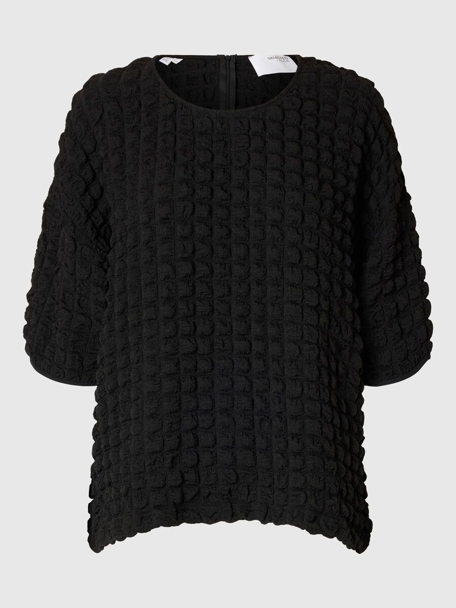 Selected TOP CON MANICHE A 3/4, Black, highres - 16096981_Black_001.jpg