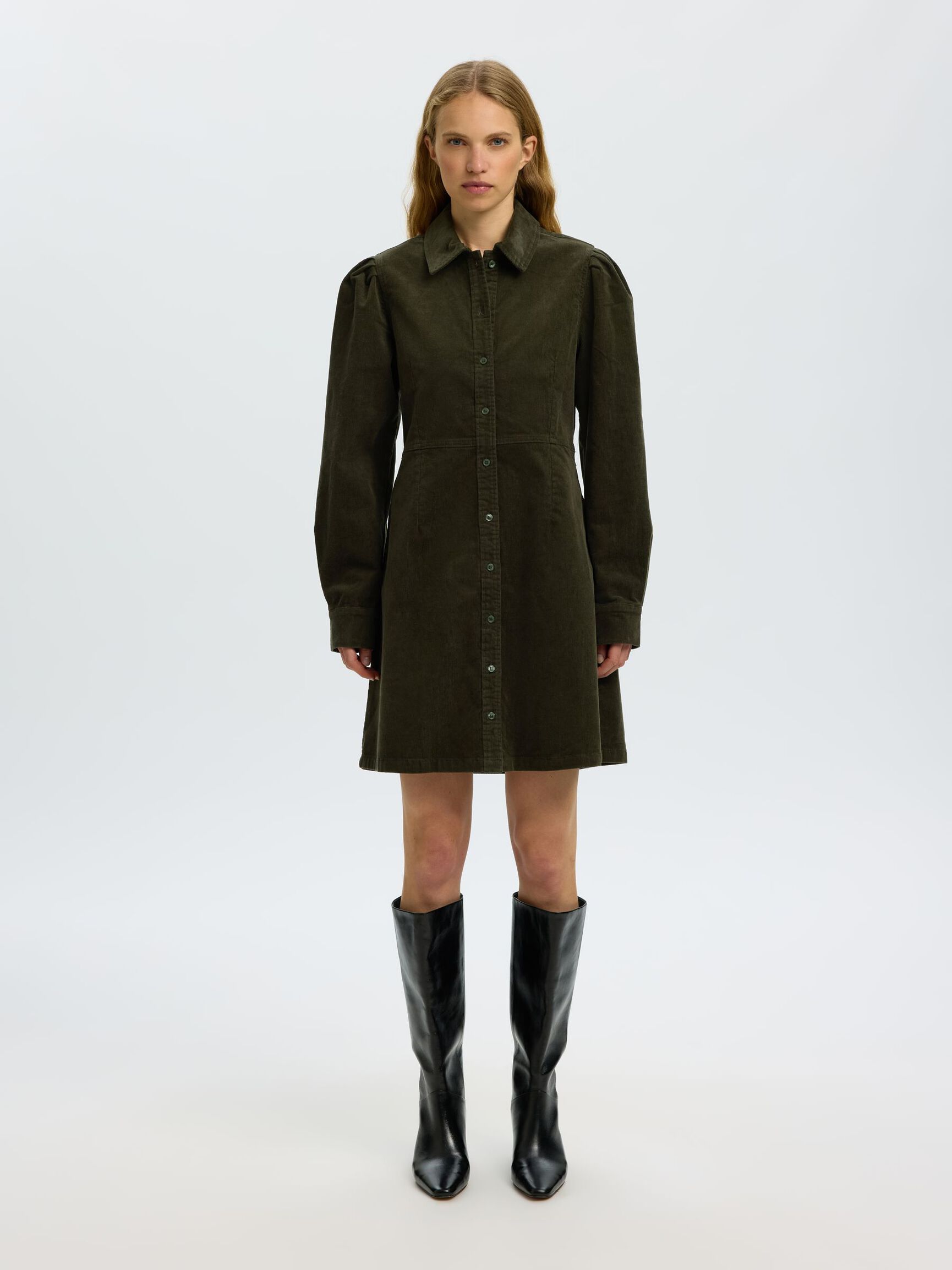 COTTON CORDUROY MINI DRESS, Deep Depths, highres