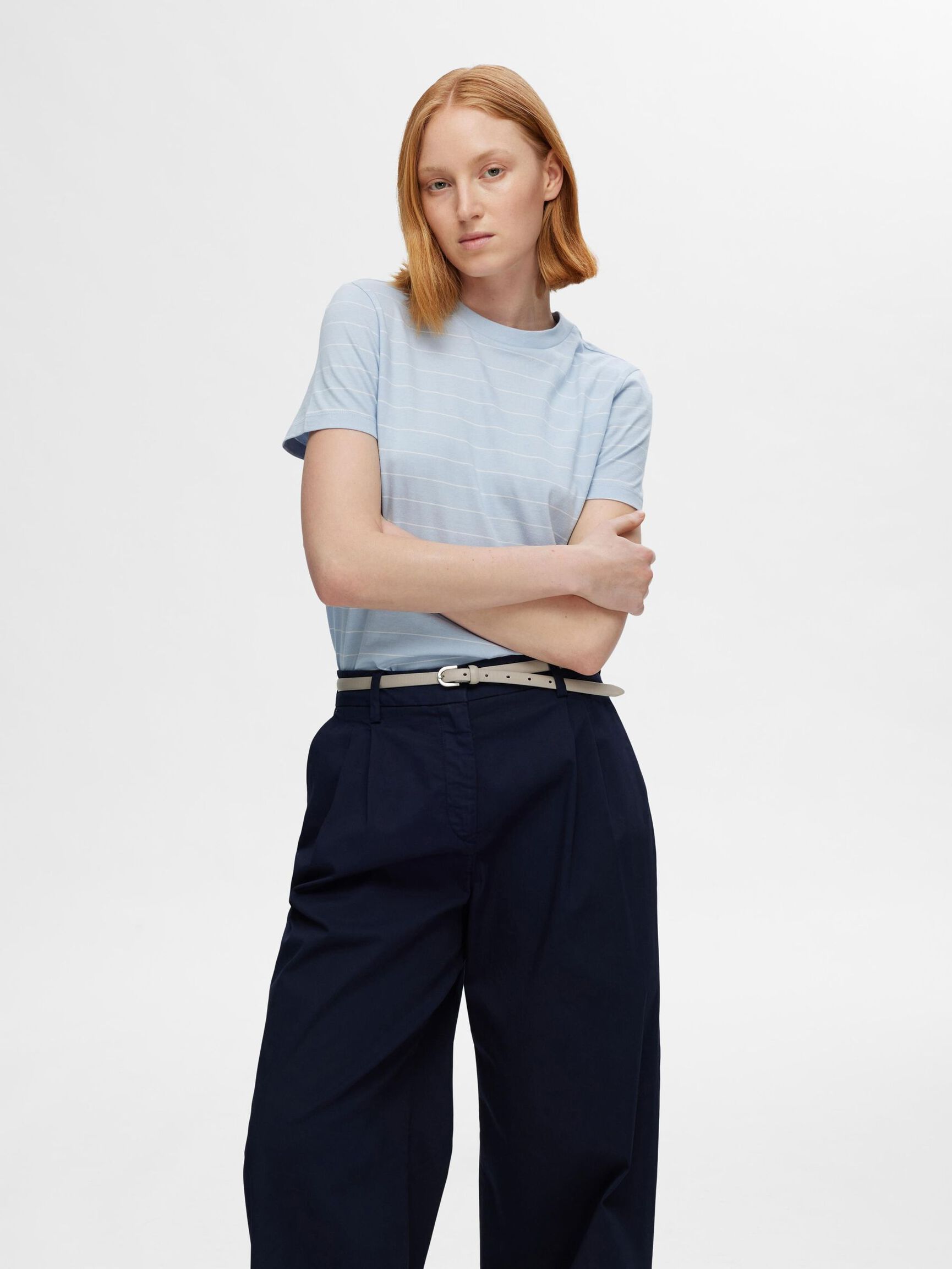 STRIPED COTTON T-SHIRT, Cashmere Blue, highres