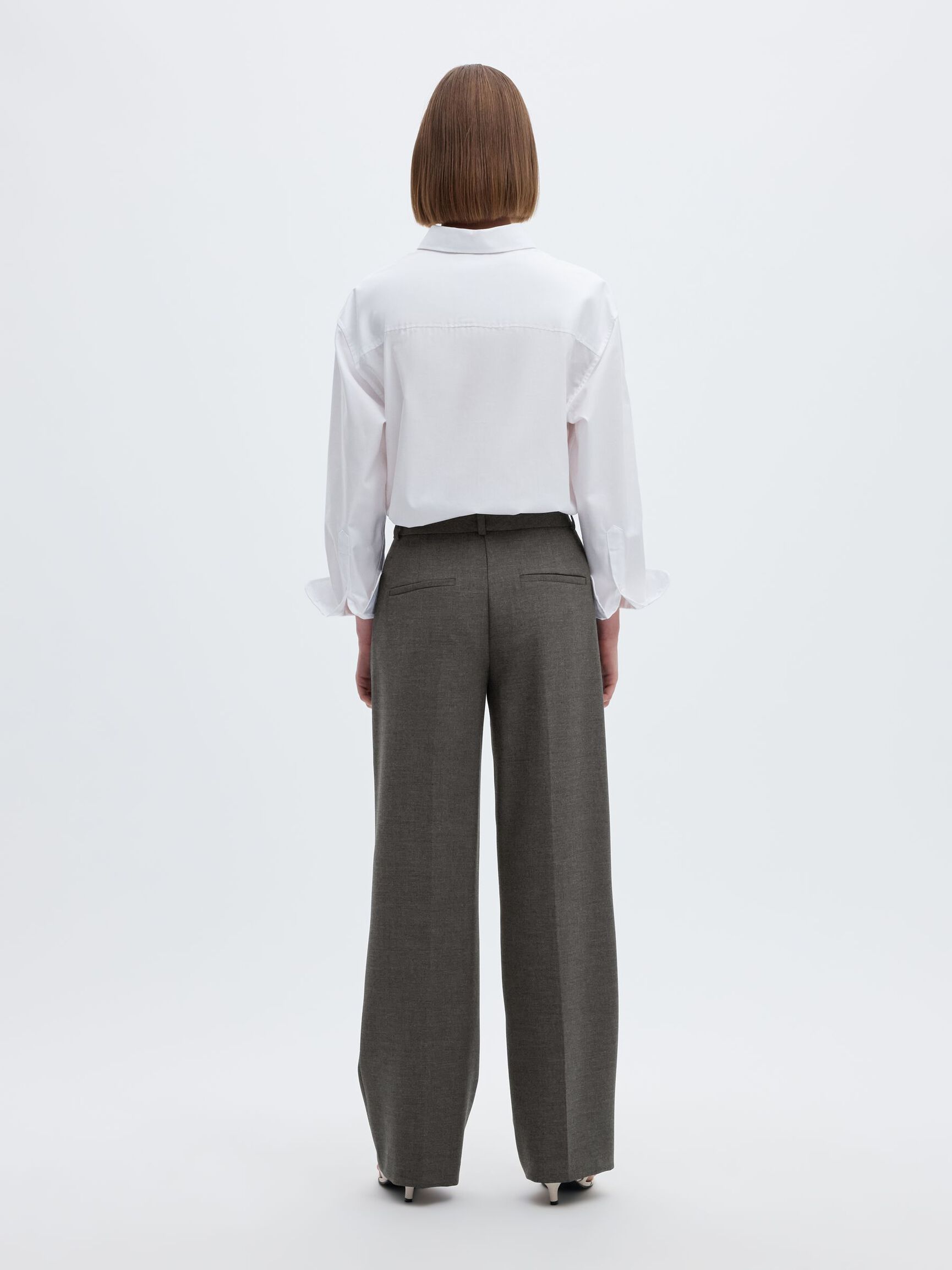 VISCOSE BLEND WIDE-LEG TROUSERS, Dark Grey Melange, highres
