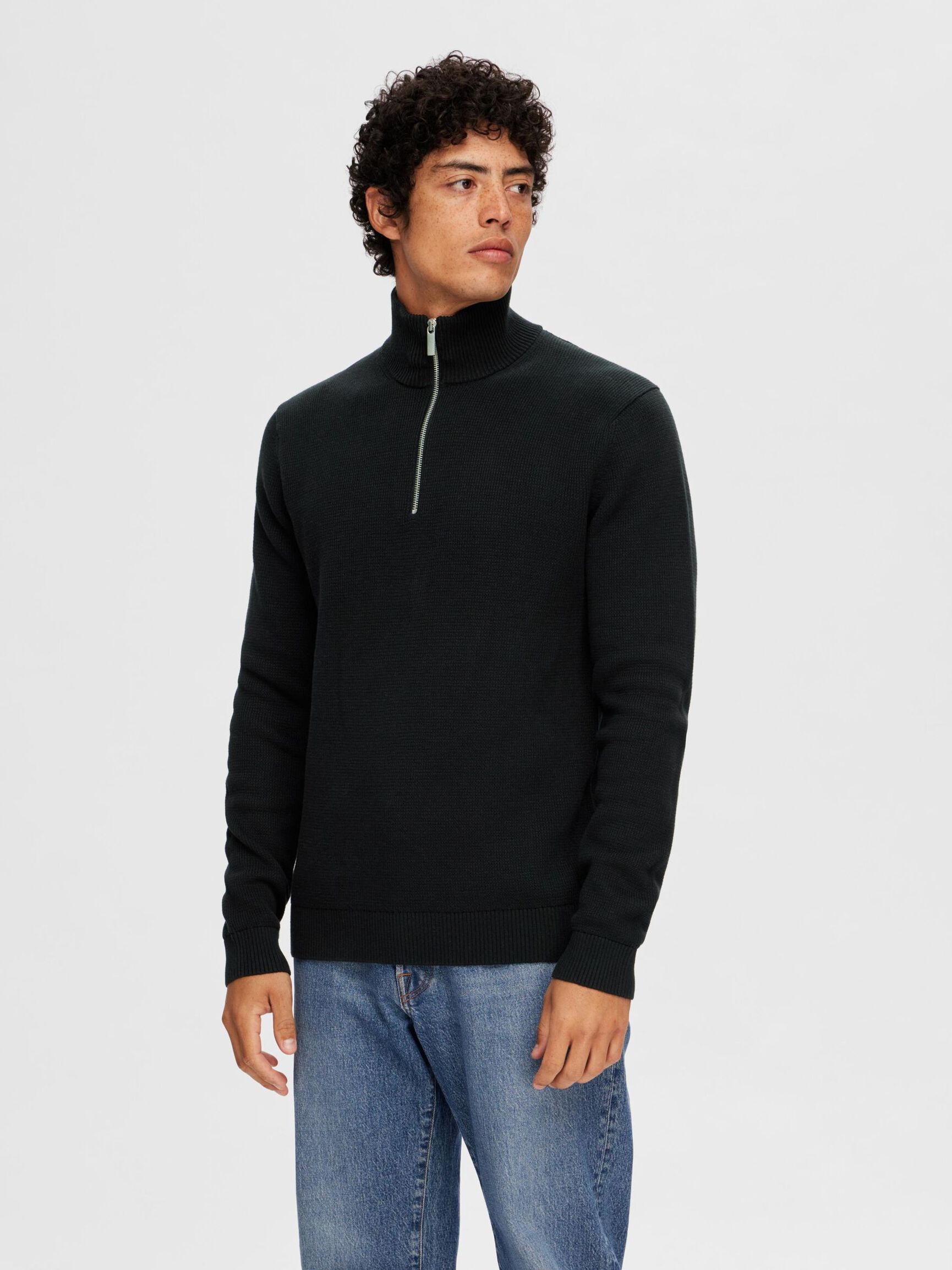 HALF-ZIP JUMPER, Black, highres