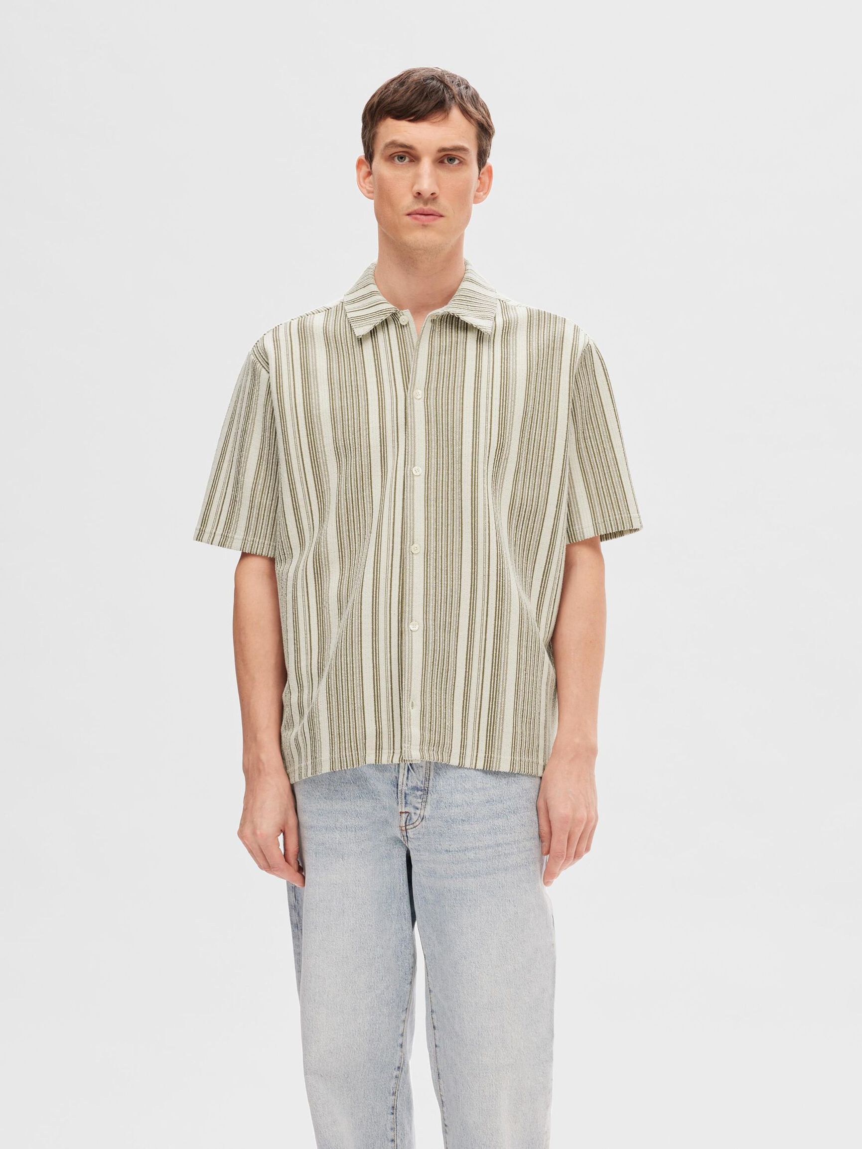 STRIPED SHORT SLEEVED SHIRT, Burnt Olive, highres