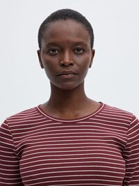 STRIPED LONG-SLEEVED T-SHIRT, Tawny Port, highres