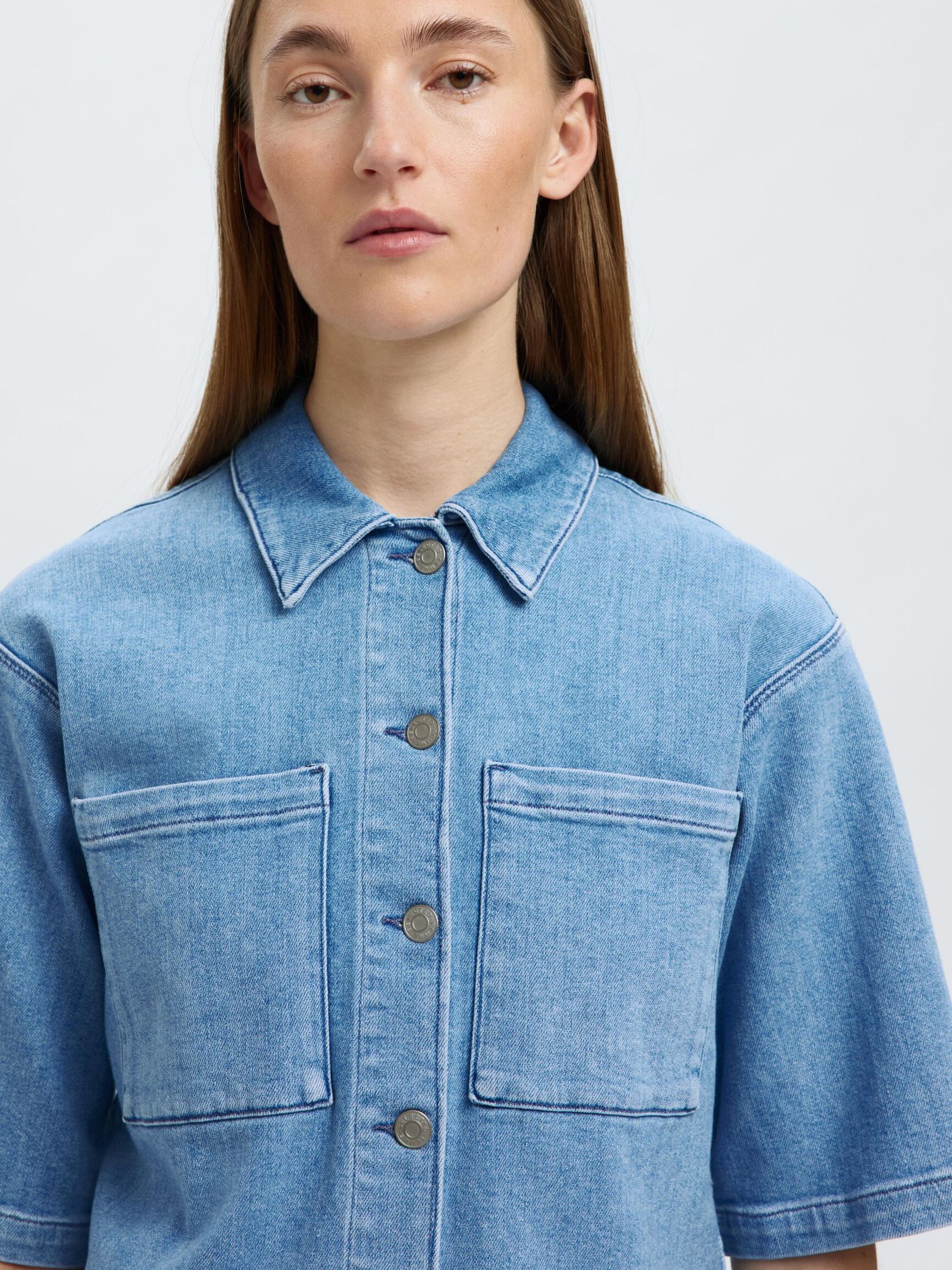 DENIM KORTÆRMET SKJORTE, Light Blue Denim, highres